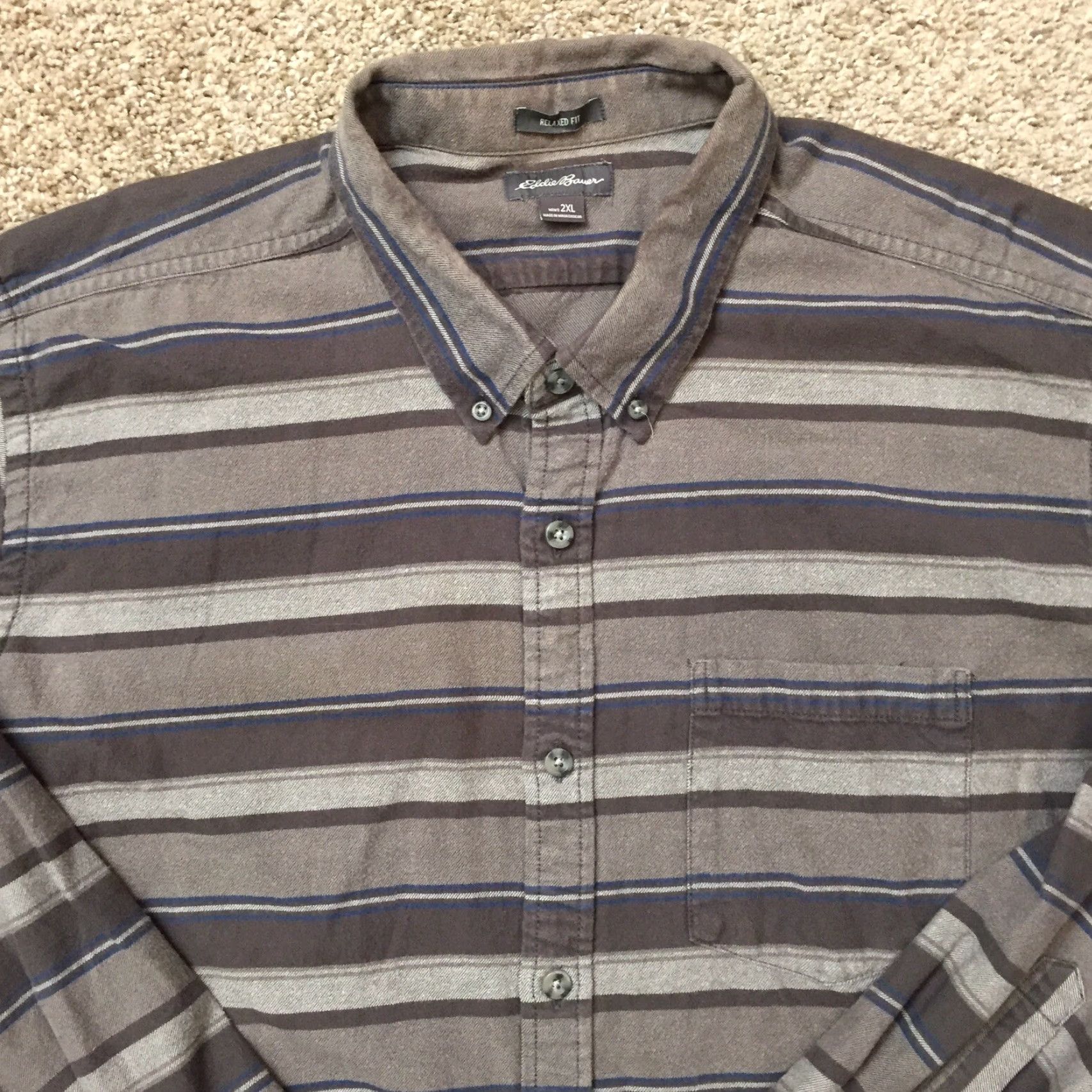 Eddie Bauer Eddie Bauer Mens Shirt 2XL Gray Striped Long Sleeve Button Front Relaxed Fit Size US XXL / EU 58 / 5 - 3 Thumbnail