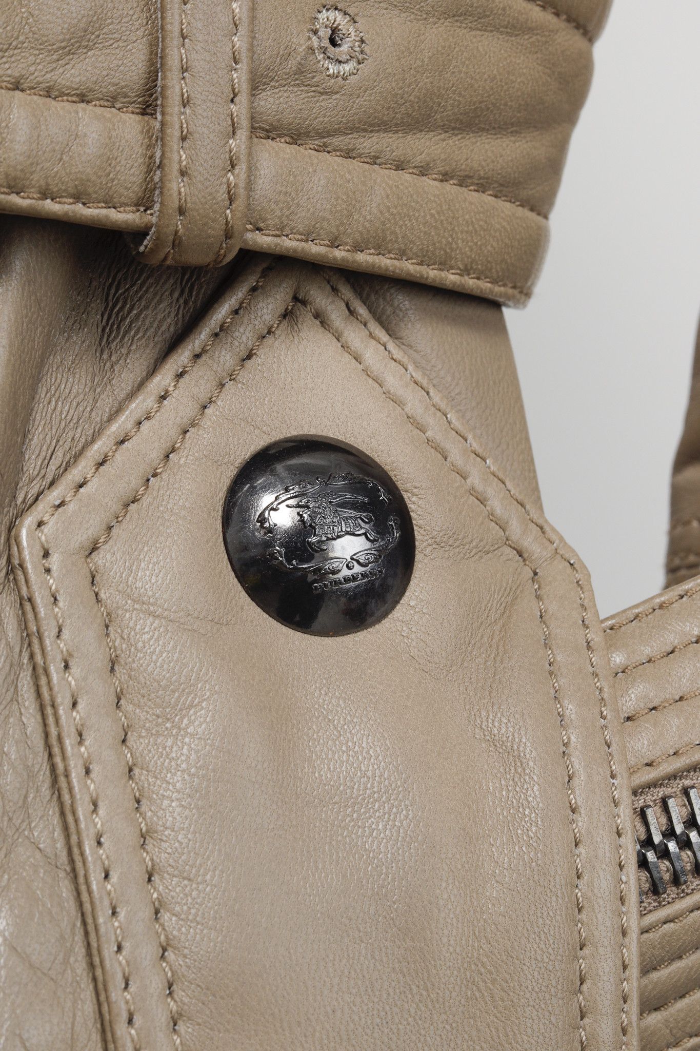 Burberry Burberry Taupe Grey Brown Leather Moto Trench Coat Size M / US 6-8 / IT 42-44 - 8 Thumbnail