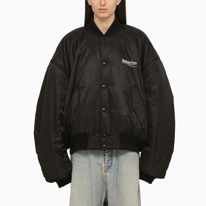 image of Balenciaga Black Oversize Nylon Bomber Jacket, Women's (Size Medium)