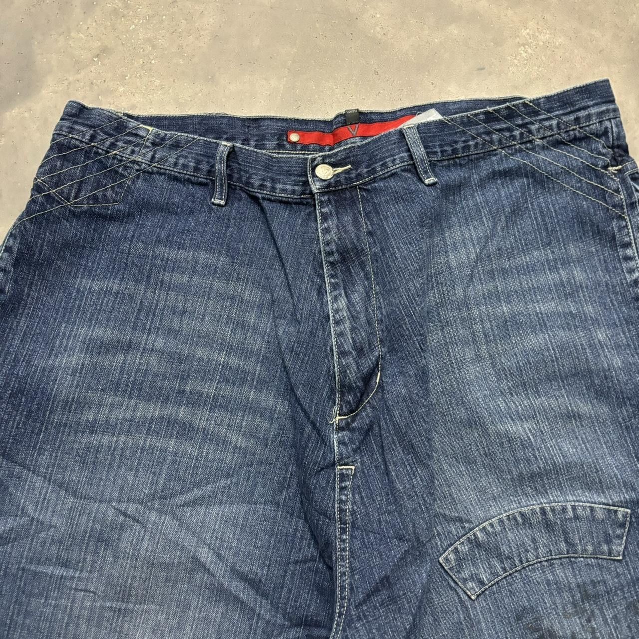 Japanese Brand × Vintage Crazy Vintage Y2K/2000s Super Baggy Grunge Dark Wash Skater Jean Shorts Jorts! Size US 40 / EU 56 - 3 Thumbnail
