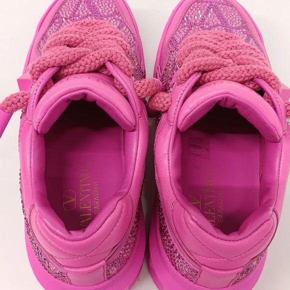 Valentino Valentino One Stud Fuchsia Sneakers w/ Iconographe Crystals Size US 7 / IT 37 - 13 Thumbnail