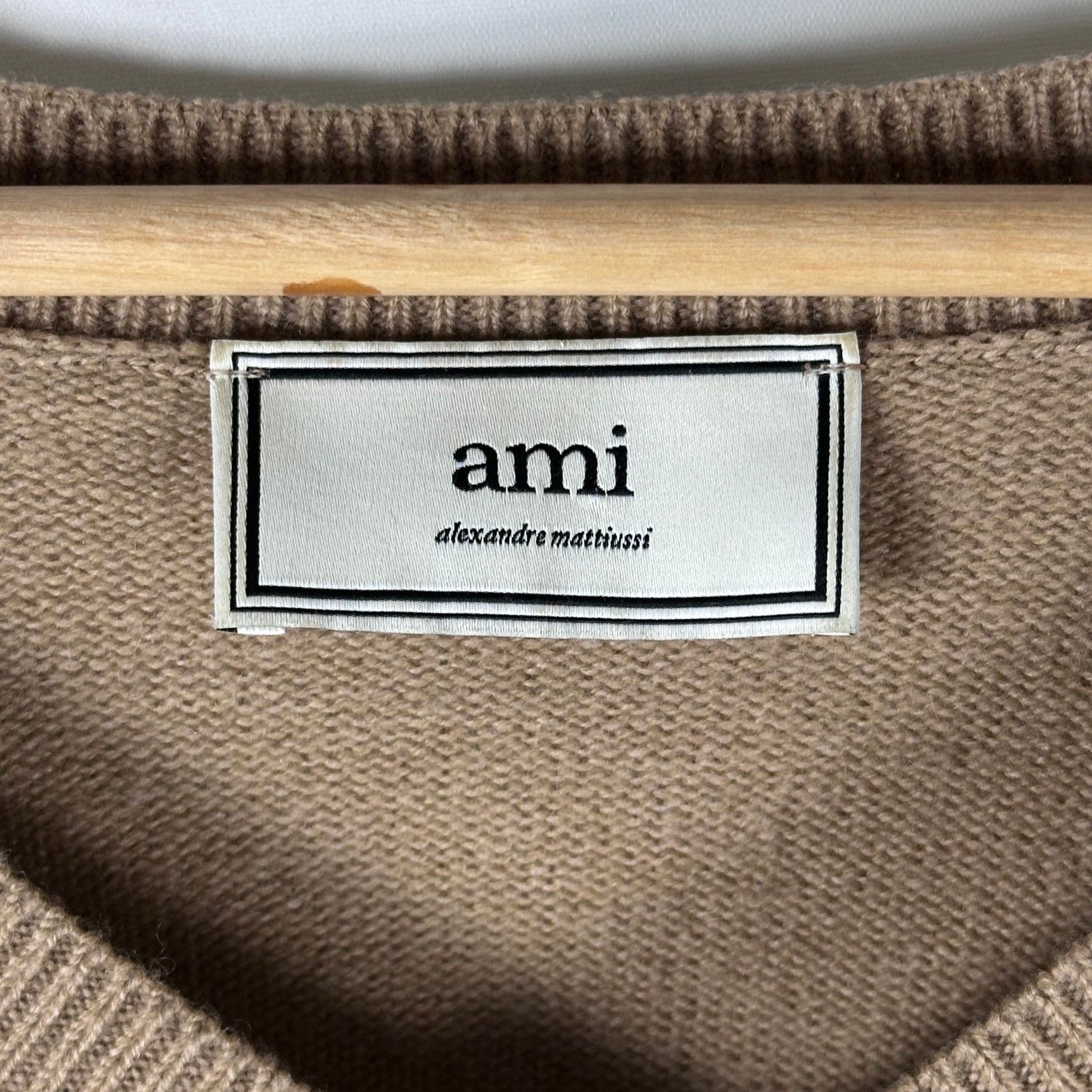 AMI Camel Brown V-Neck Wool & Cashmere Sweater Size US L / EU 52-54 / 3 - 3 Thumbnail