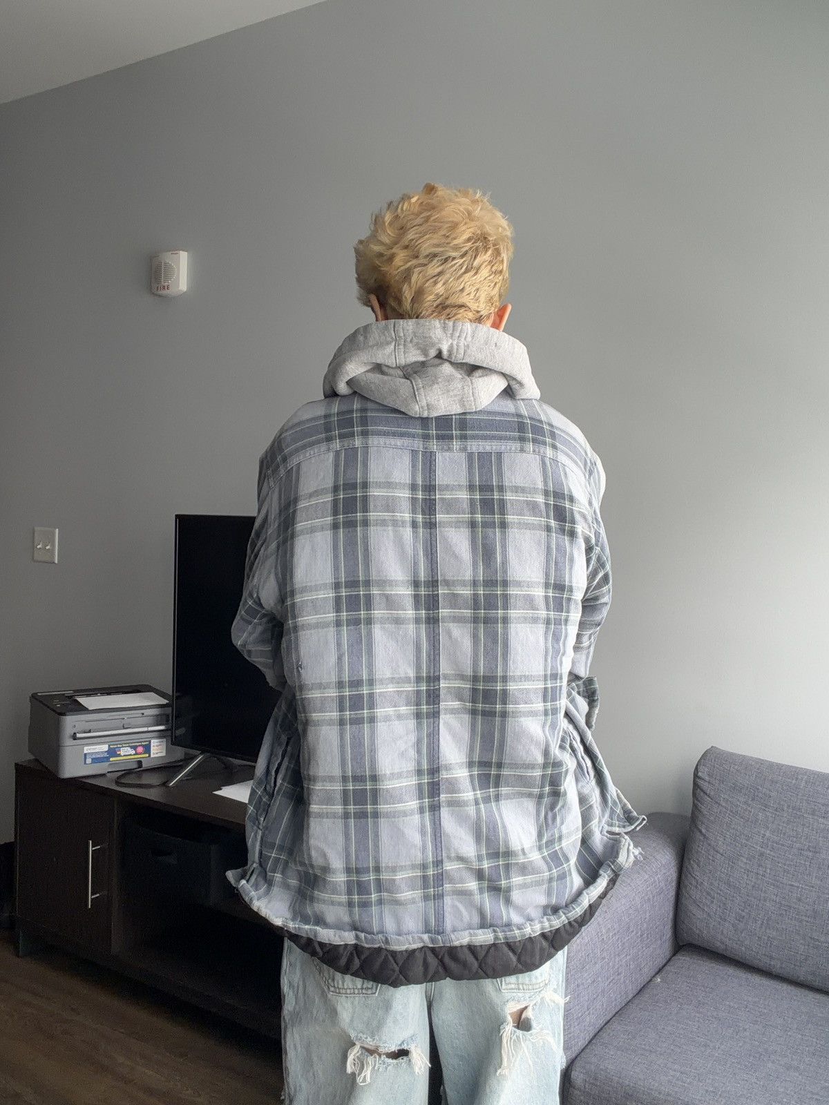 Vintage 90s grunge faded quilted padded flannel with hood Size US L / EU 52-54 / 3 - 3 Thumbnail