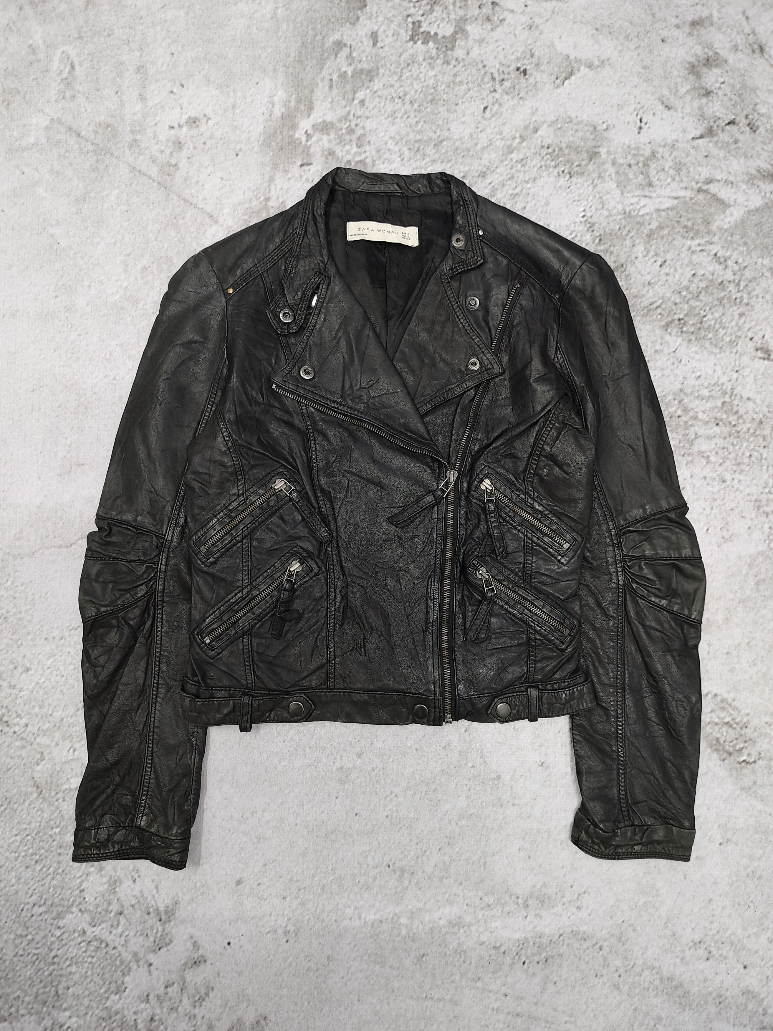 Zara ZARA Woman- Punk Rock Grunge Biker Style Leather Jacket Size S / US 4 / IT 40 - 6 Thumbnail