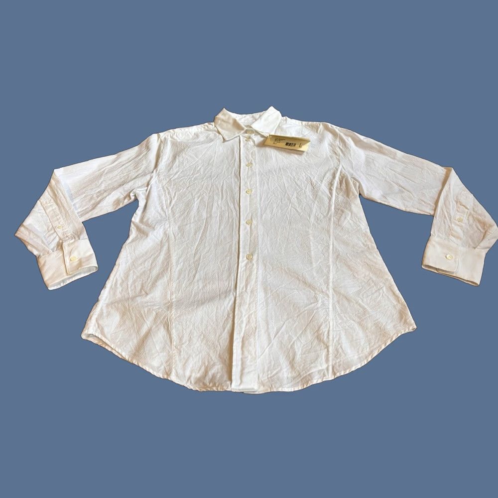 Calvin Klein Calvin Klein Collection Dress Shirt Women's 10 White Jacquard Chevron Button-Up Casual, Formal, Business Italy Size L / US 10 / IT 46 - 1 Thumbnail