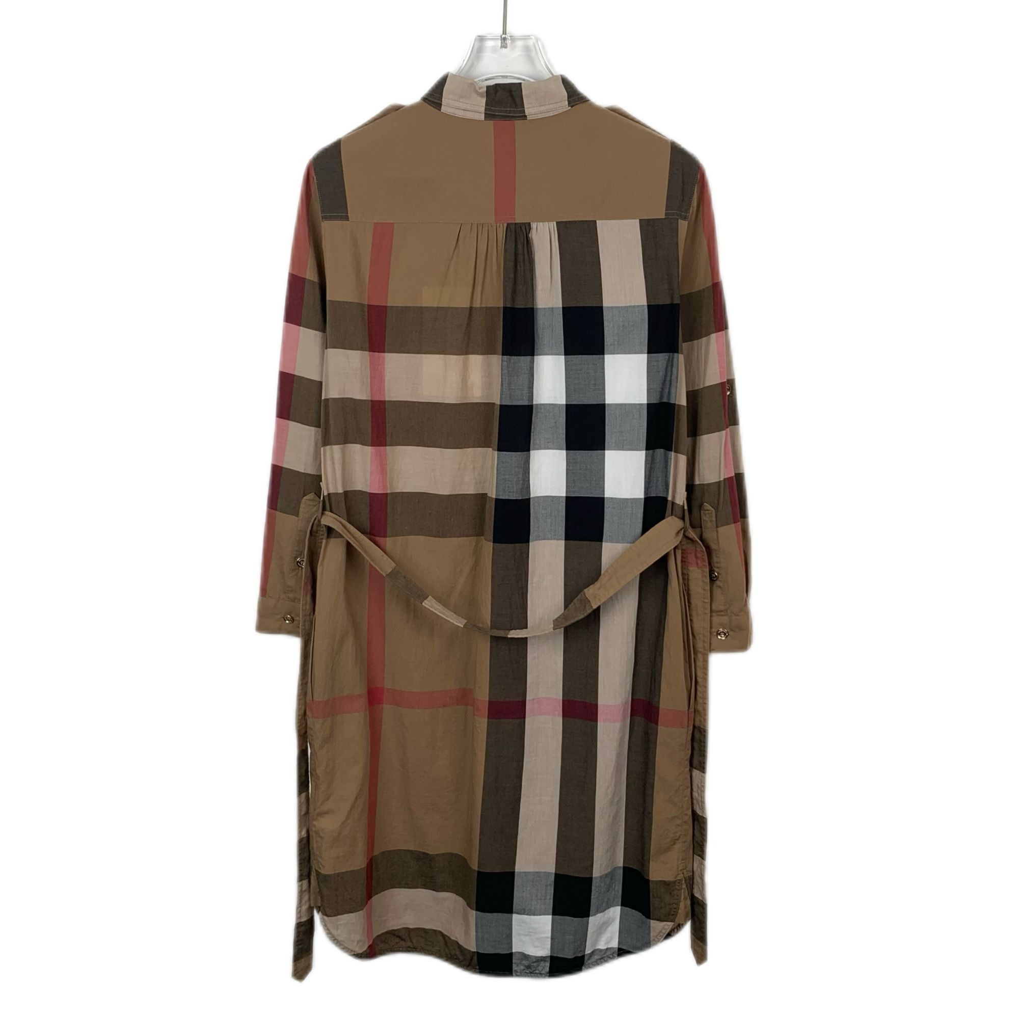 Burberry BURBERRY Nova Check Cotton Shirt Dress In Taupe & Red Plaid Size XS / US 0-2 / IT 36-38 - 7 Thumbnail