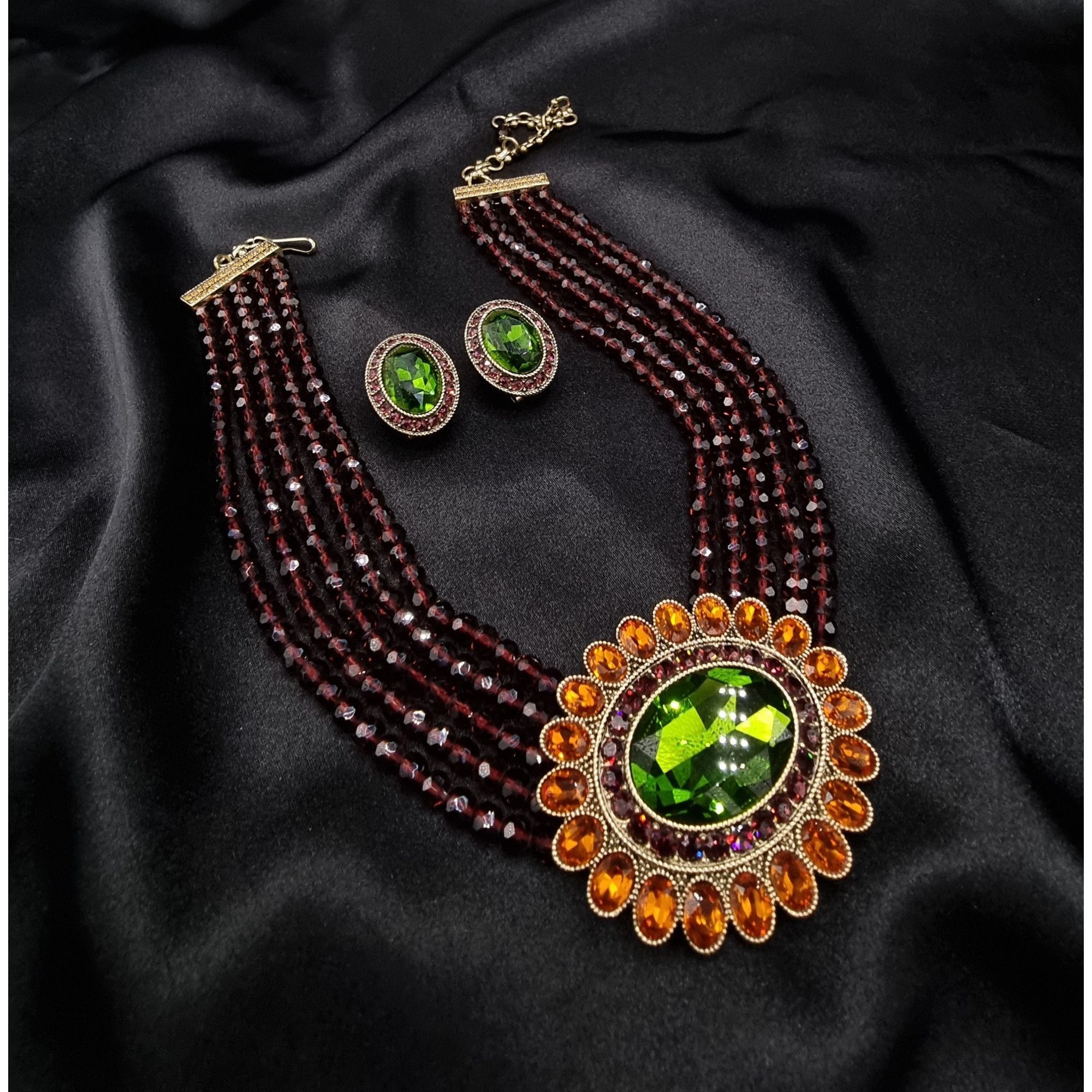 Vintage Heidi Daus Statement Necklace & Earrings Set W/ Glass Beads Size ONE SIZE - 1 Thumbnail