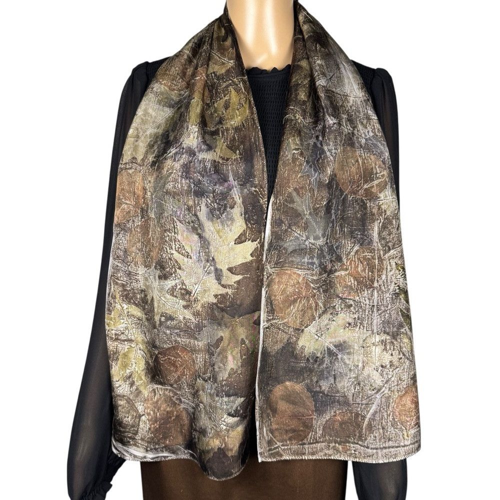 Other New 100% Silk Hand Dyed Leaves Ecoprint Rectangle Scarf 11' Size ONE SIZE - 1 Thumbnail