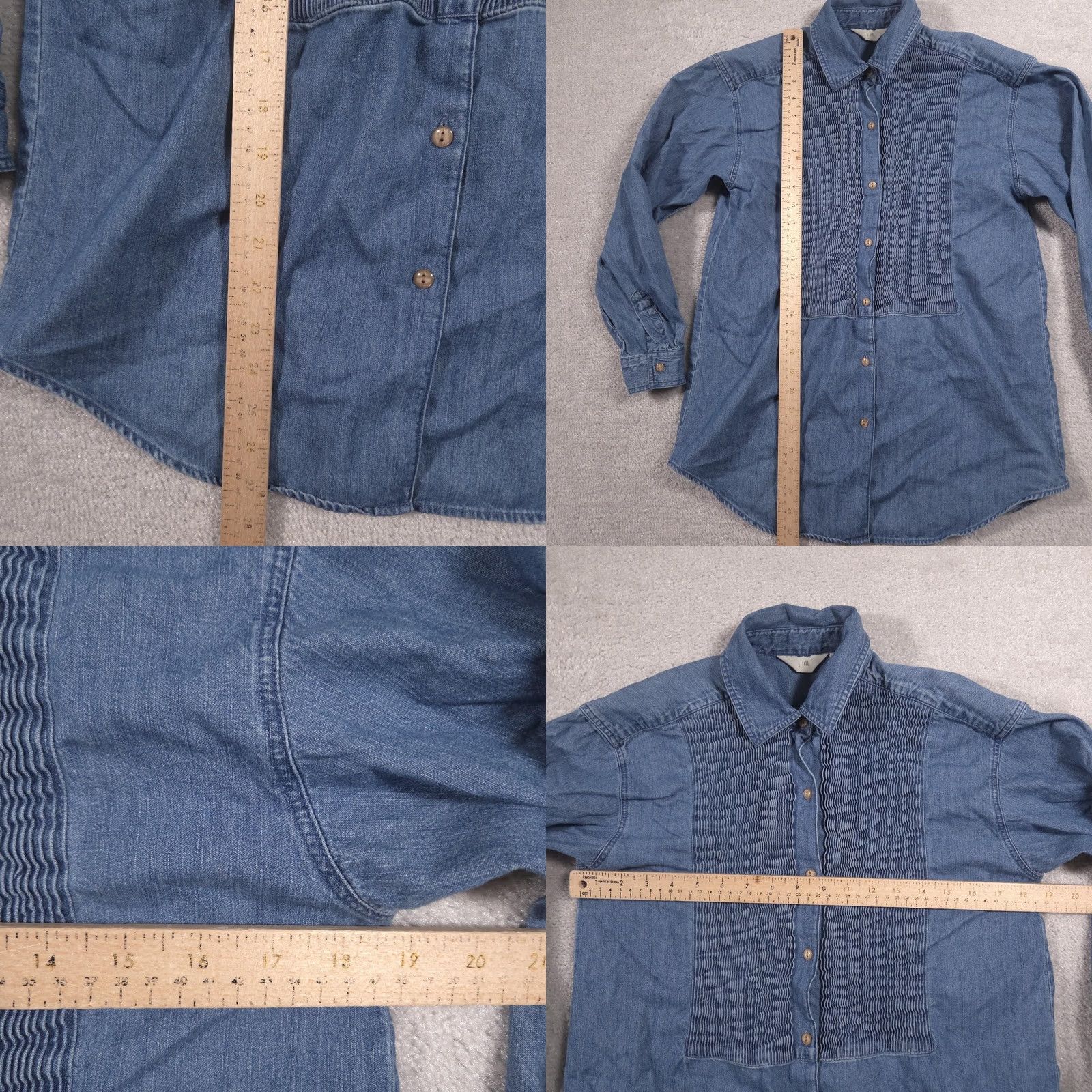 J. Jill J Jill Shirt Womens XS Blue Denim Pintuck Bib Button Front Long Sleeve Tunic Top Size XS / US 0-2 / IT 36-38 - 8 Thumbnail