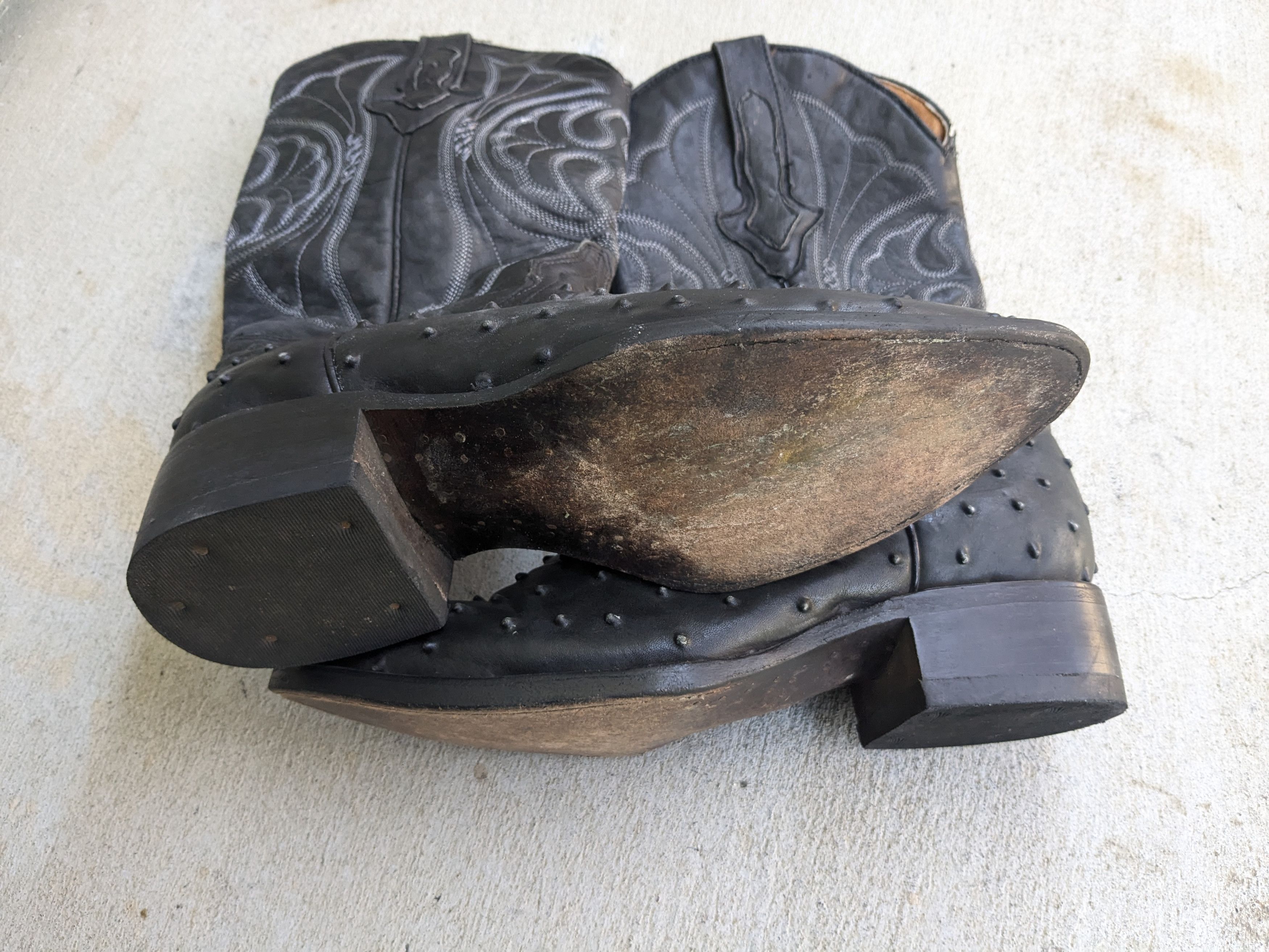 Genuine Leather × Vintage Vintage Cowboy Boots Ostrich Leather Black 7 Size US 7 / EU 40 - 11 Thumbnail