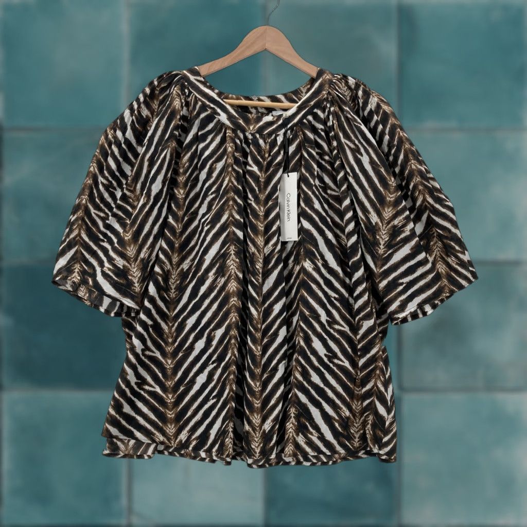 Calvin Klein Calvin Klein Blouse Womens 2X Brown Zebra Print Cotton Peasant Boho Career Work Shirt Womens 2X Brown Zebra Print Cotton Peasant Boho Career Work Size XXL / US 16-18 / IT 52-54 - 1 Thumbnail
