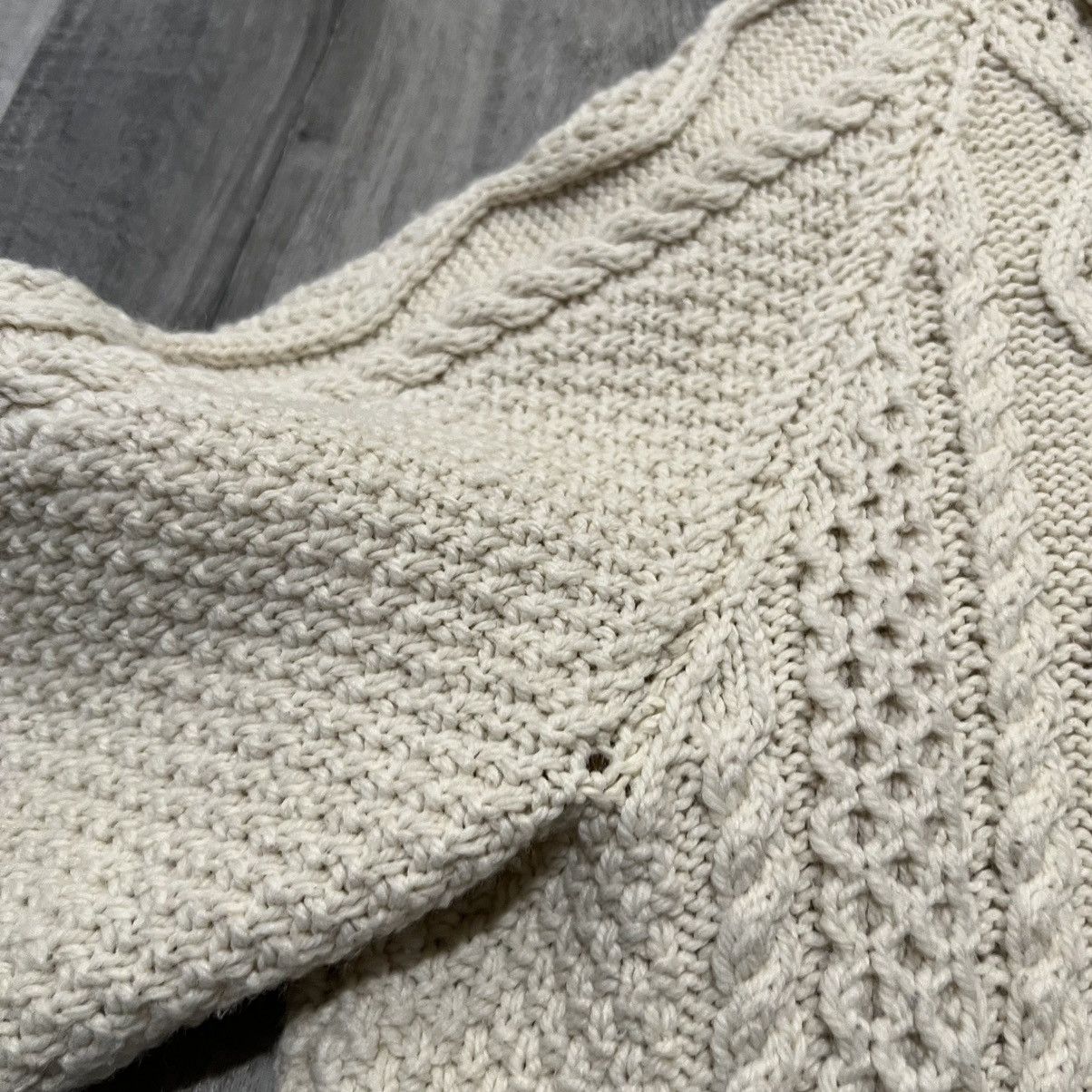 Handmade × Vintage VTG Ivory Beige Wool Cable Knit Fisherman Button Sweater Size L / US 10 / IT 46 - 4 Thumbnail
