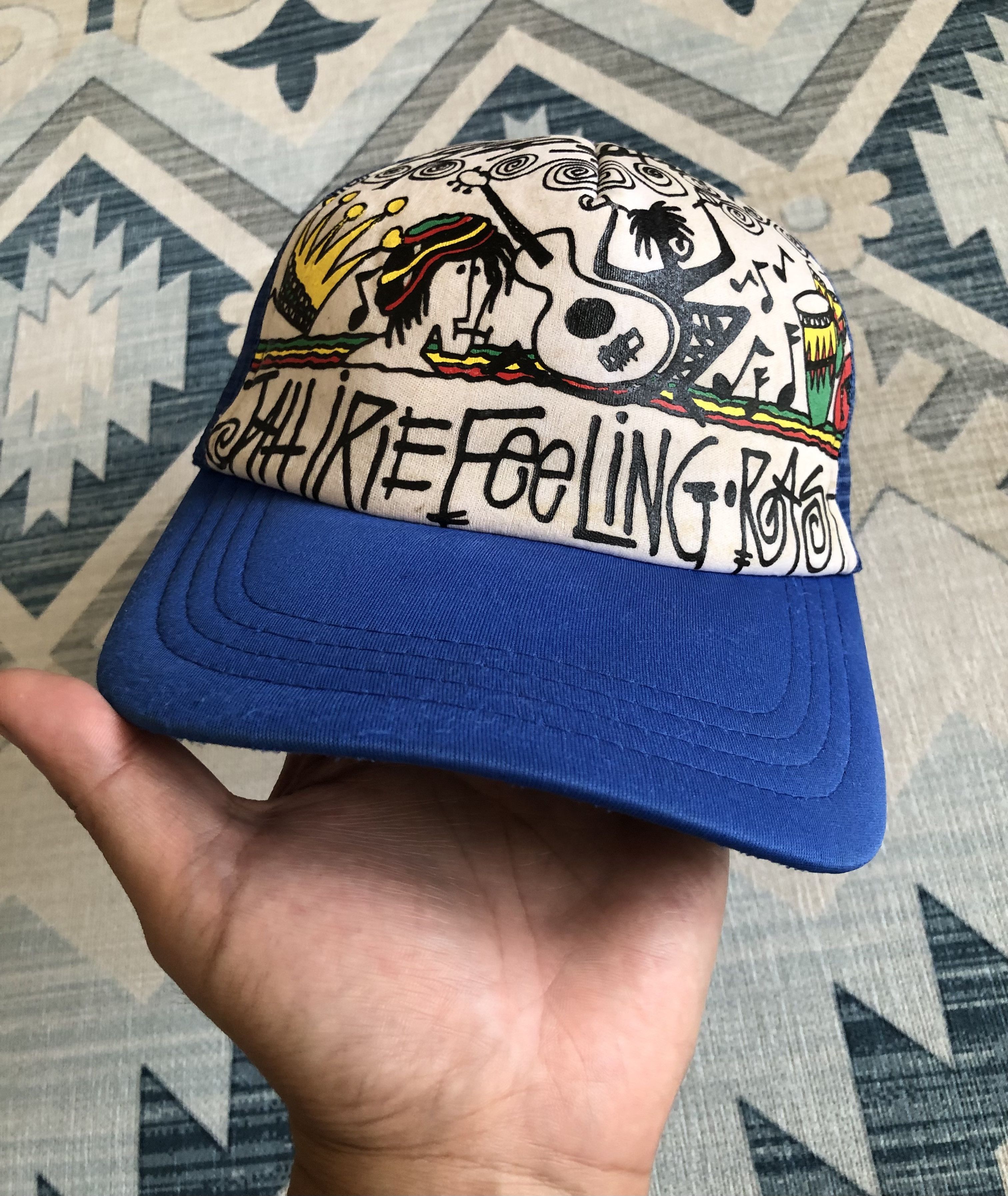 Stussy RARE🔥VINTAGE 90’S STUSSY JAHIRIE RASTA BLUE TRUCKER Size ONE SIZE - 3 Thumbnail