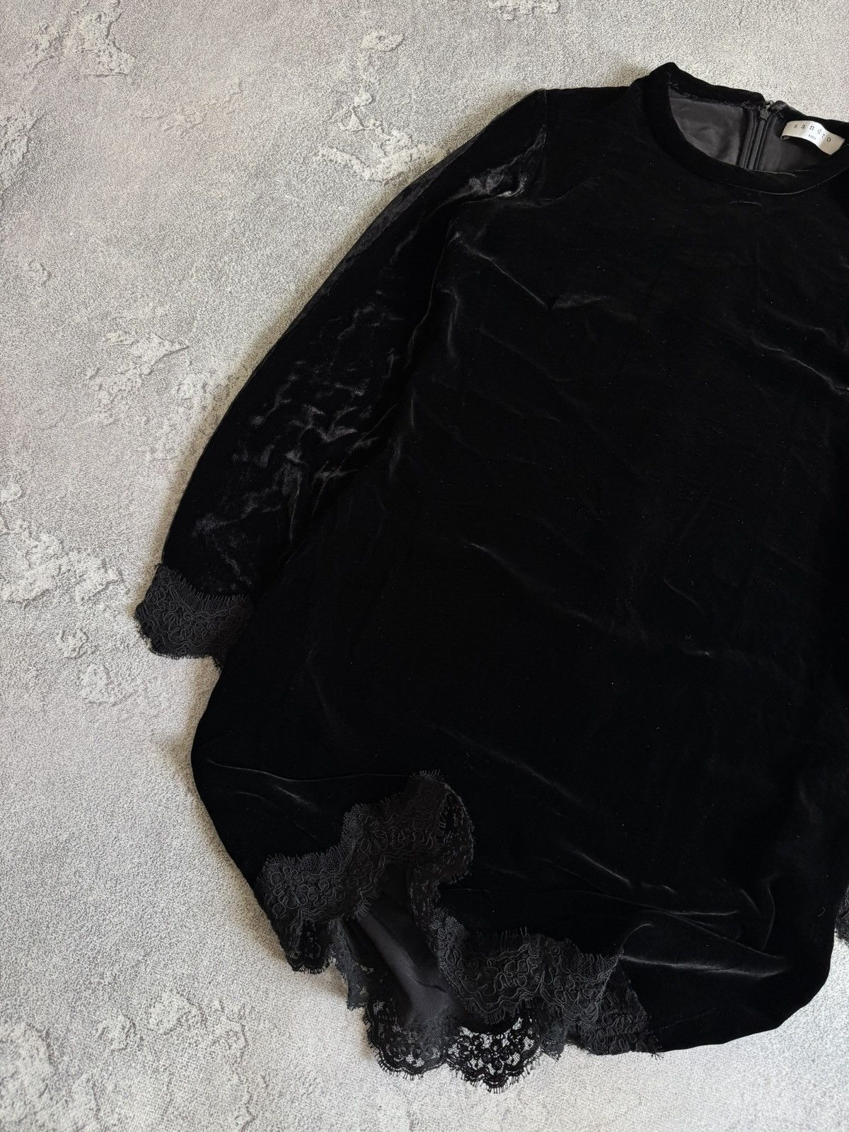 Sandro Sandro 2size velour black lace dress 👗 long sleeve Size XS / US 0-2 / IT 36-38 - 2 Thumbnail