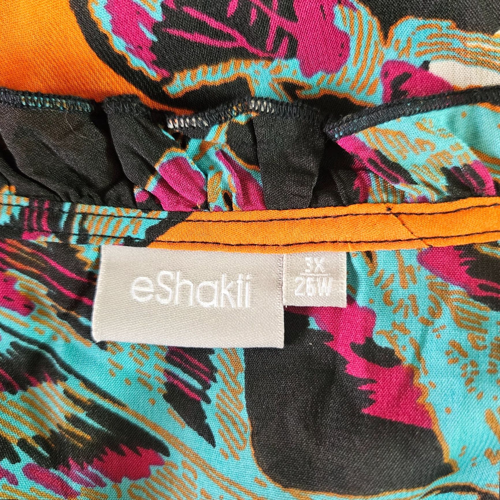 Vintage eShakti Womens Top Blouse Orange Purple Floral Zip Long Sleeve V-Neck 3X Plus Womens Size XXL / US 16-18 / IT 52-54 - 5 Thumbnail
