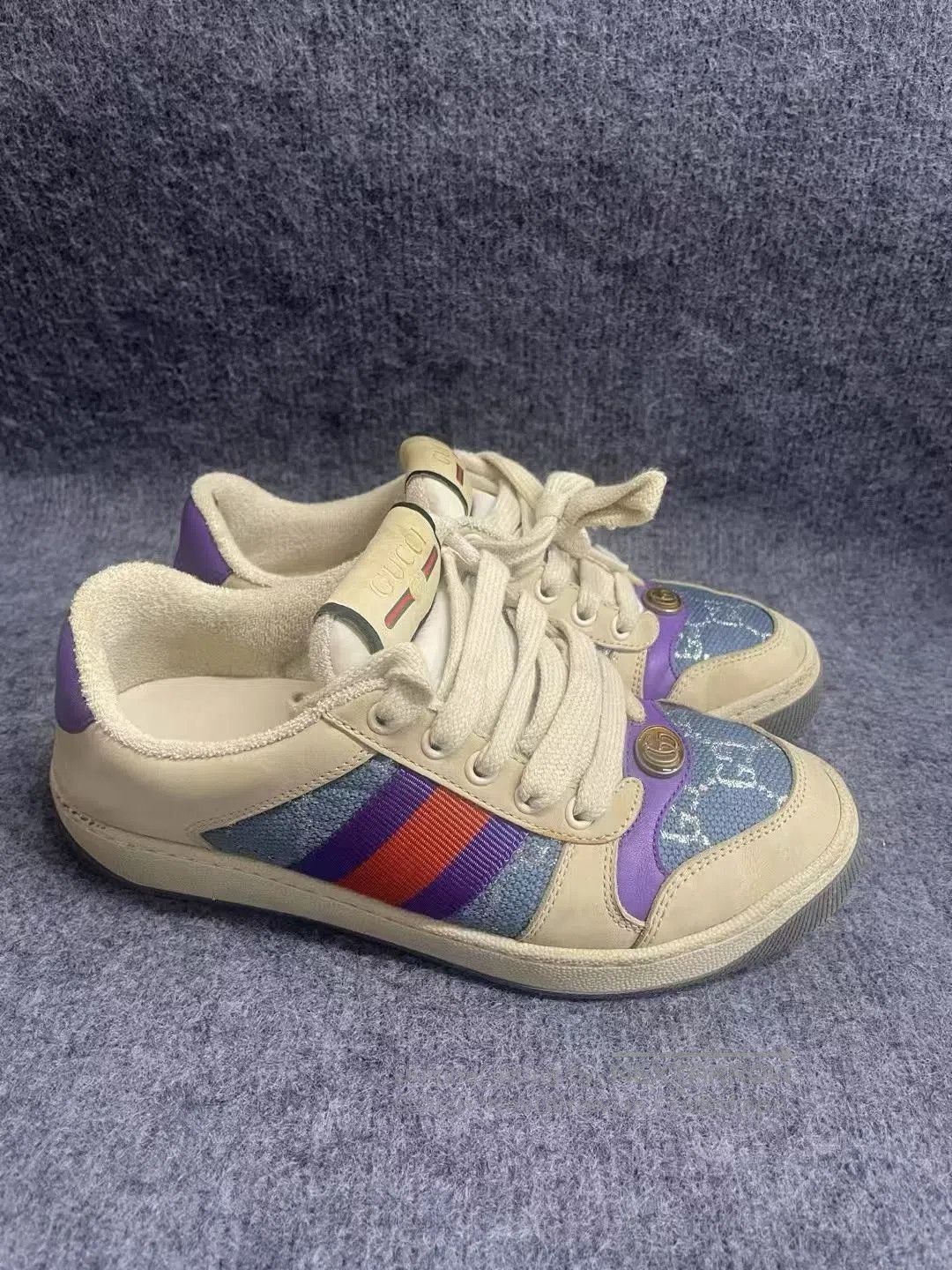 Gucci Gucci Screener Leather GG Blue Sneakers. Size US 4.5 / IT 34.5 - 3 Thumbnail