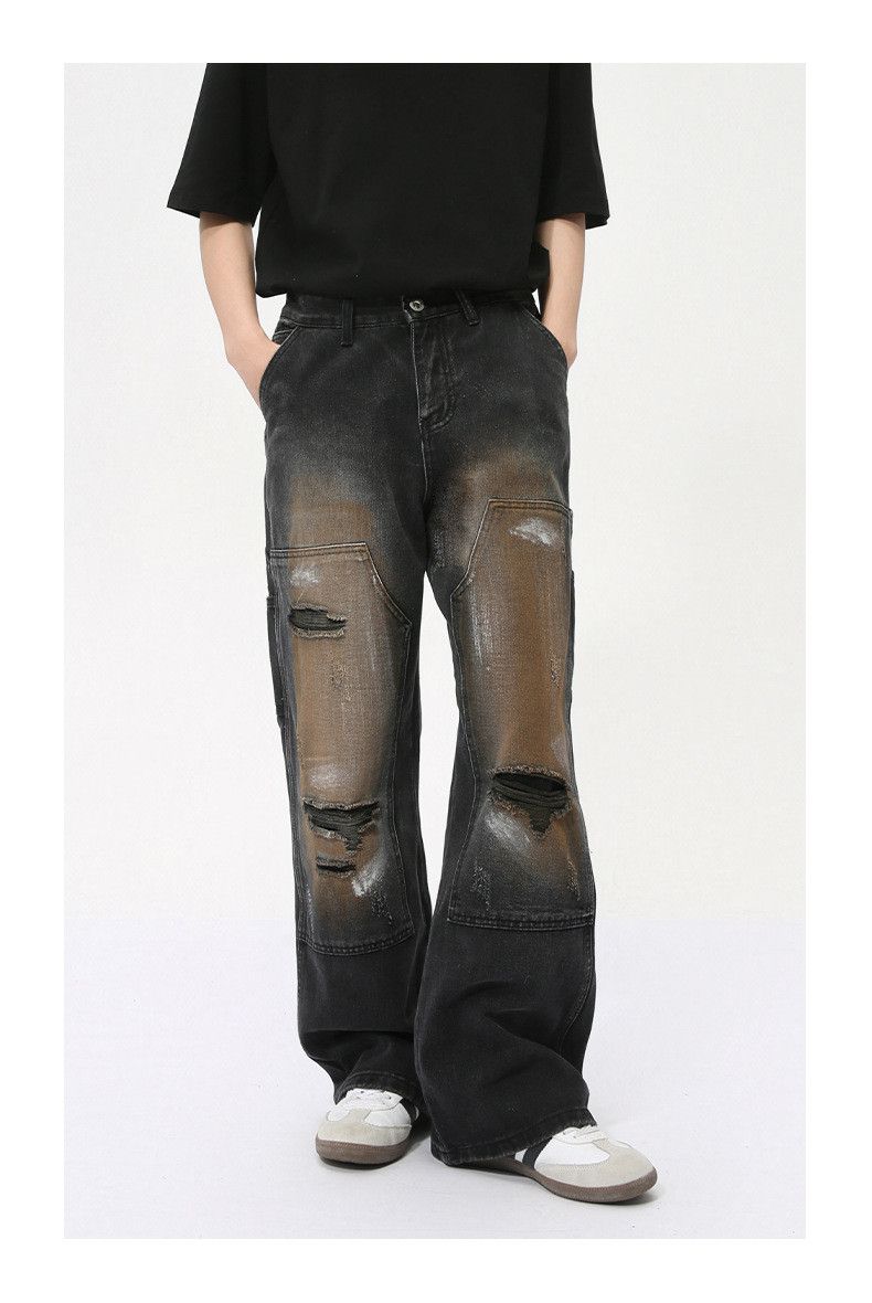 Japanese Brand × Jean High street graffiti patchwork design ripped straight jeans Size US 32 / EU 48 - 1 Thumbnail
