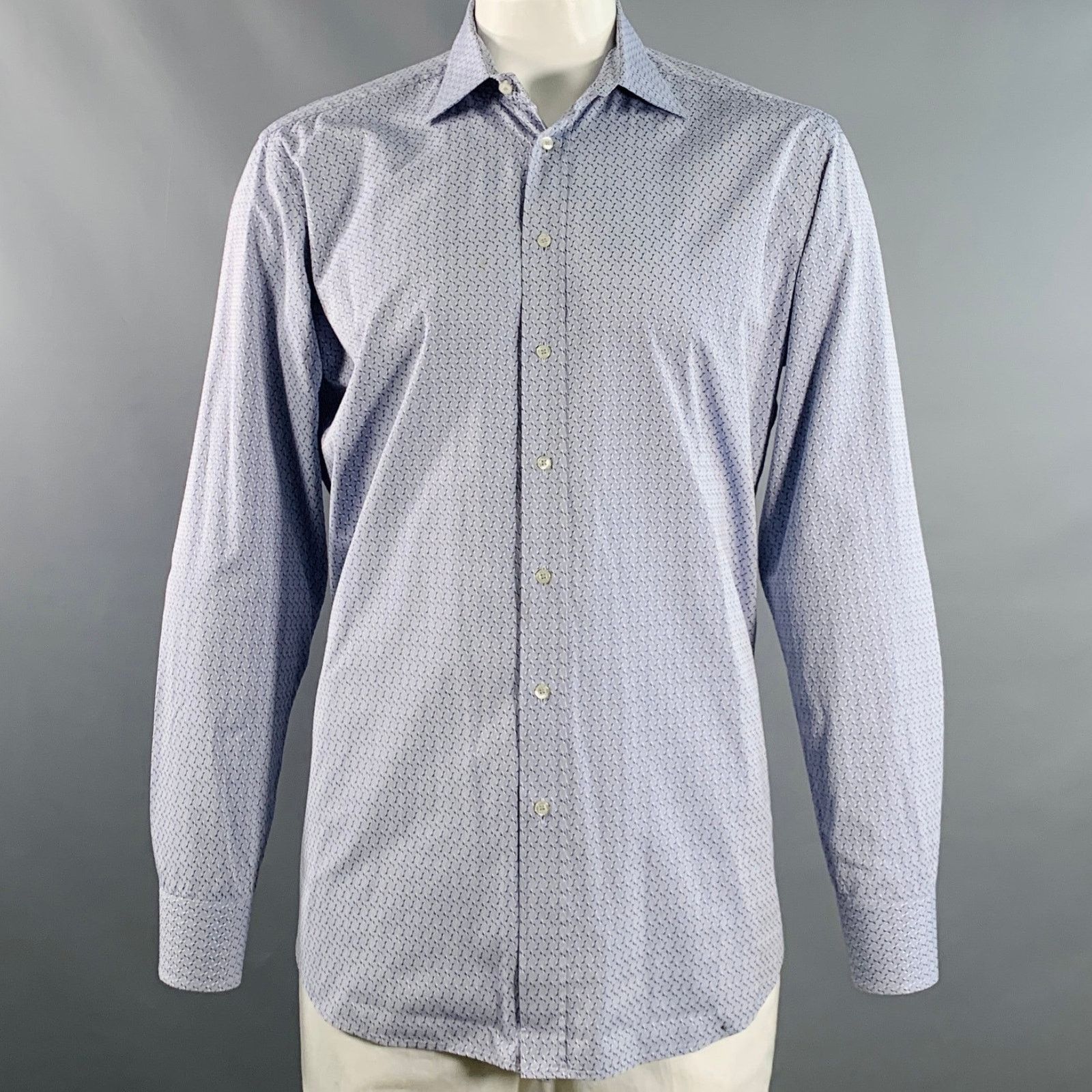 Blue Jacquard Cotton Curved Cutaway Long Sleeve Shirt