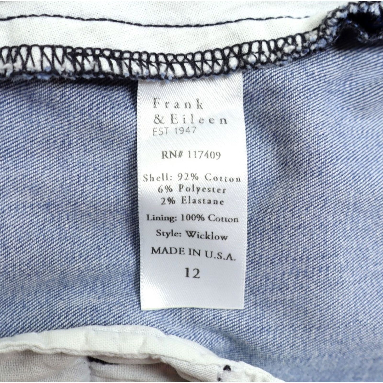 Frank & Eileen Frank & Eileen Jeans Cropped Women 12 Denim Blue Cotton Polyester Elastane Pockets Inseam 25" Rise 9.5" Regular Stretch Vintage No Size ONE SIZE - 5 Thumbnail