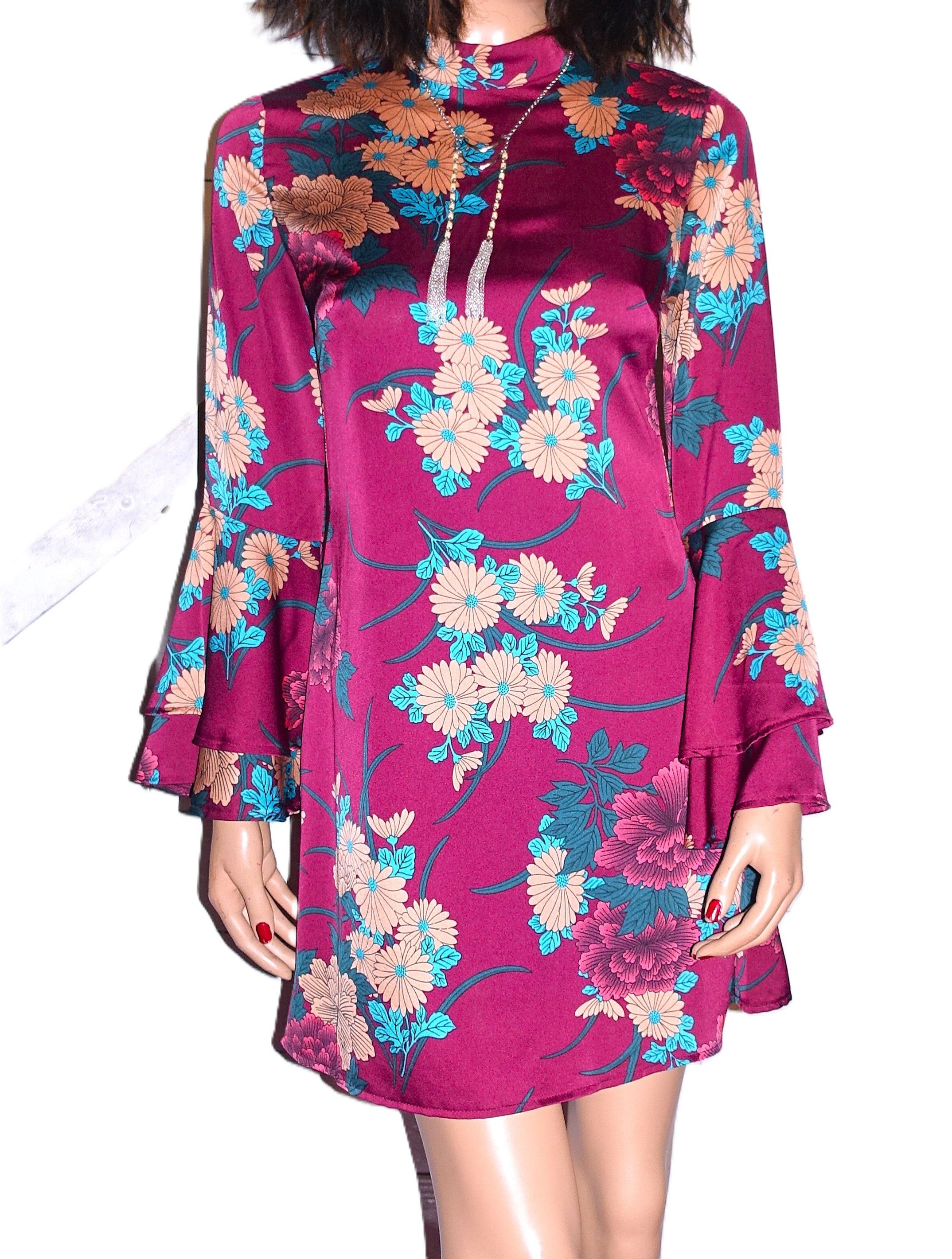 Other Parisian Asian Inspired Burgundy Floral Dress 8 Size M / US 6-8 / IT 42-44 - 1 Thumbnail