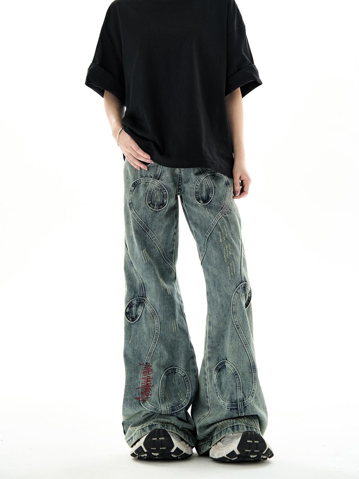 Jean Embroidered Swirl Wide Leg Jeans Size US 30 / EU 46 - 2 Thumbnail