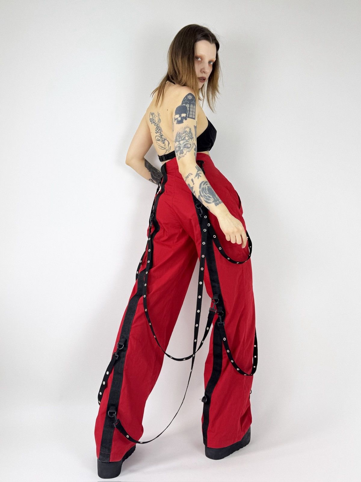 Designer Punk goth tripp nyc style pants with straps Size US 29 - 7 Thumbnail