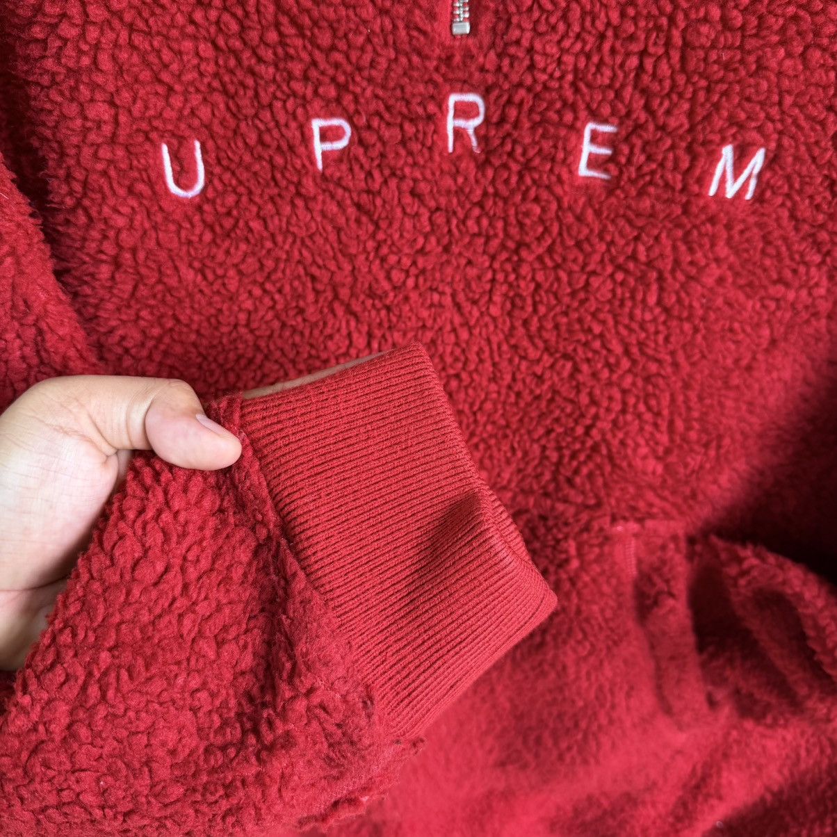 Supreme Supreme Deep Pile Sherpa Fleece Quarter-Zip Hoodie Red XL Size US XL / EU 56 / 4 - 10 Thumbnail