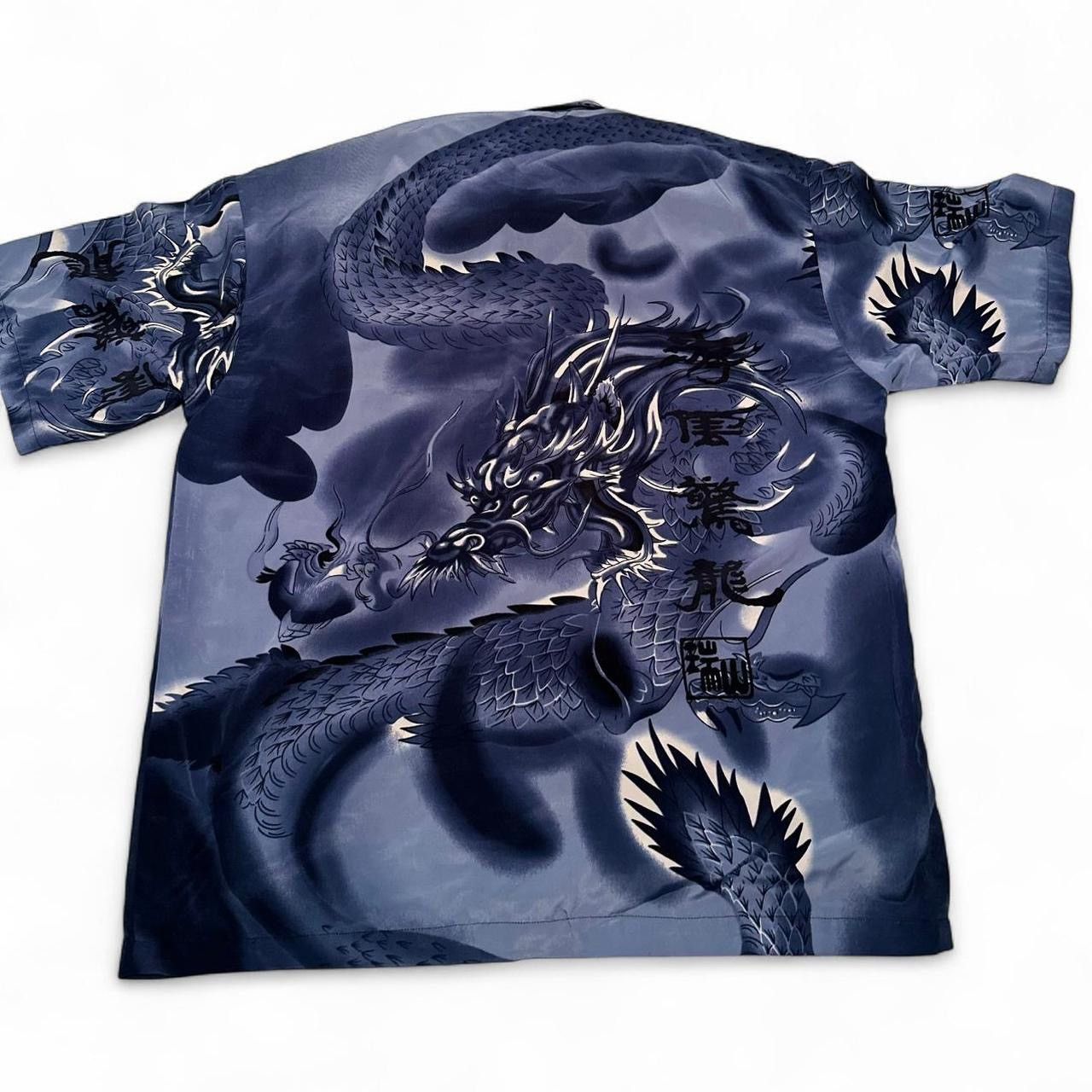 Other ZAM Dragon Print Satin Button-Up Shirt Navy/Black (Size 3XL) Size US XXL / EU 58 / 5 - 4 Thumbnail