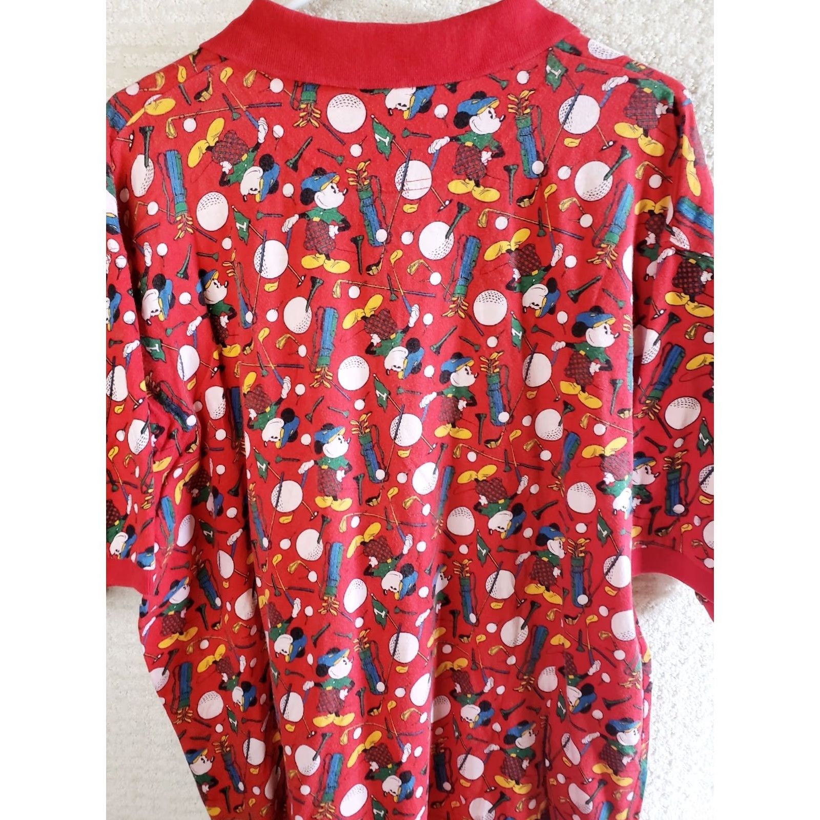 Disney VINTAGE Mickey & Co. Golf Polo Shirt XL Red Shirt Mens 90s Mickey Golfing Pattern Button-Up Polo Size US XL / EU 56 / 4 - 6 Thumbnail
