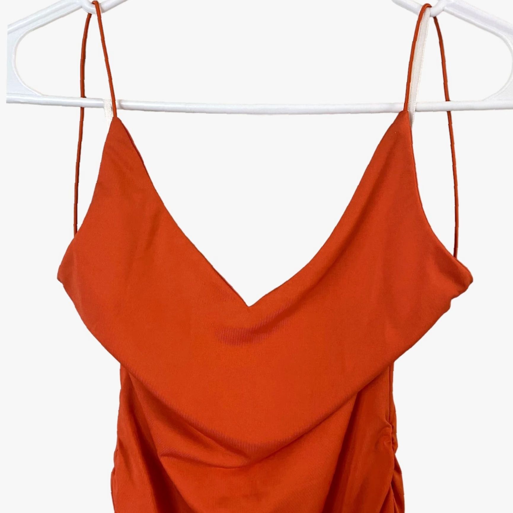 PRINCESS POLLY VINTAGE Princess Polly Ruched Bodycon Low-Back V-Neck Mini Dress Women's Size 2 Orange Size XS / US 0-2 / IT 36-38 - 6 Thumbnail