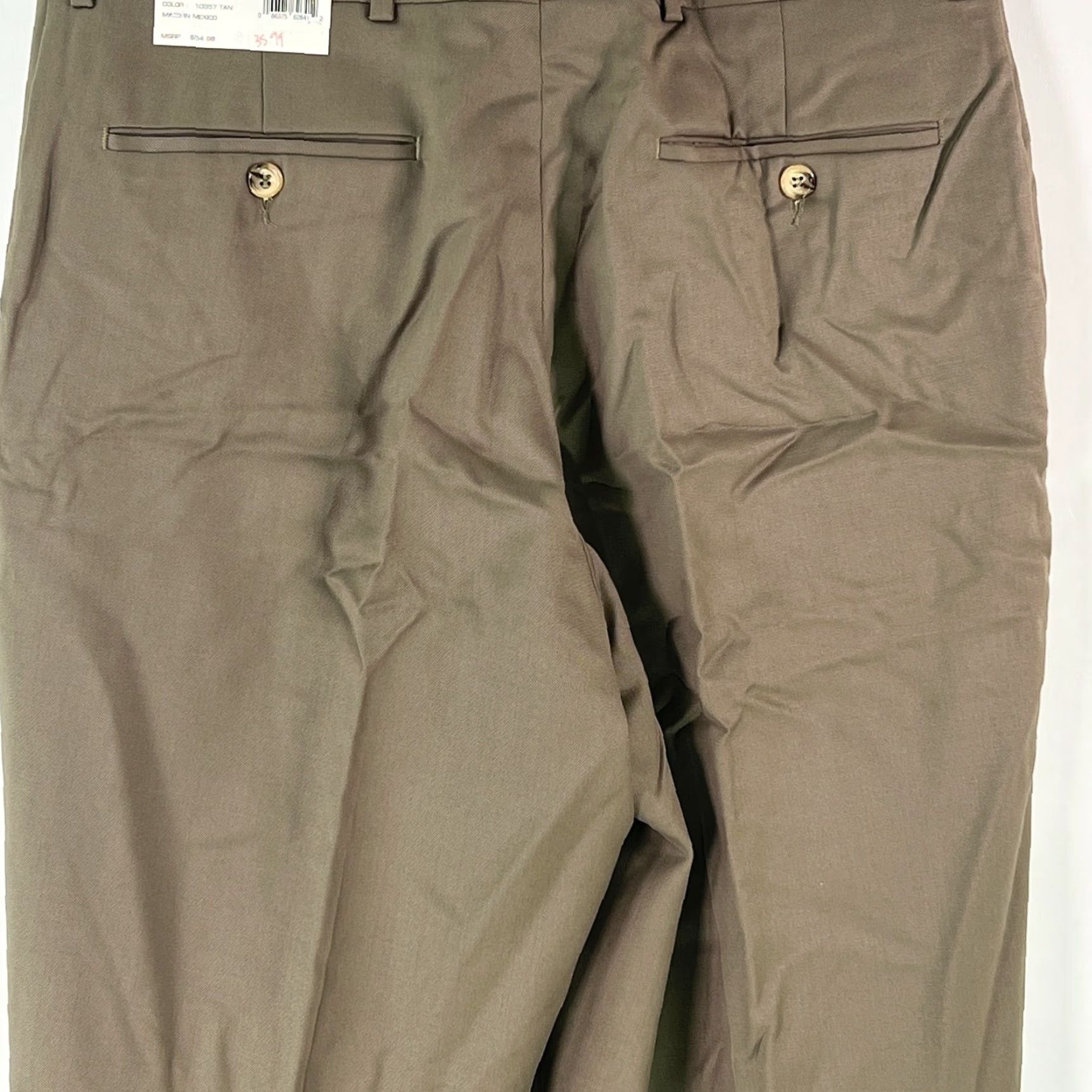 Alfani VINTAGE Alfani Mens Dress Pants Wool Solid Straight Leg Mid Rise Size 34X34 Tan Size US 34 / EU 50 - 4 Thumbnail