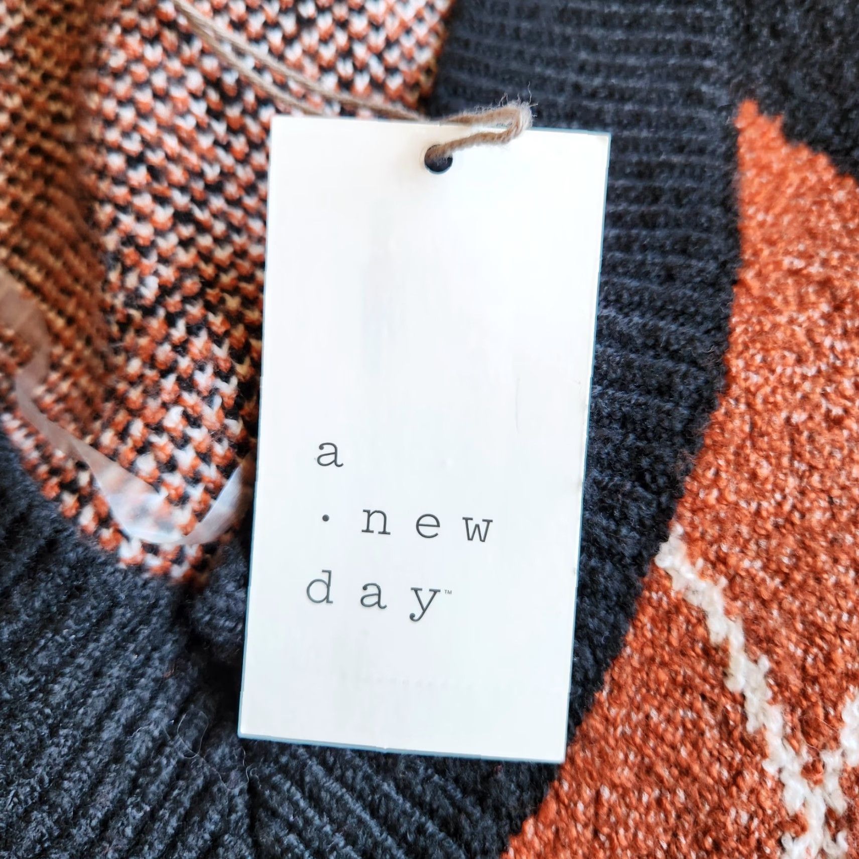Vintage A New Day Long Sleeve Knitted Black Rust Orange Argyle Tunic Women's Med Sweater Size M / US 6-8 / IT 42-44 - 6 Thumbnail