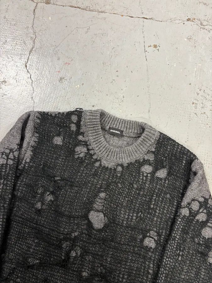 Diesel Diesel Grey & Black Spyder Web Wool Blend Distressed Sweater Size US S / EU 44-46 / 1 - 4 Thumbnail