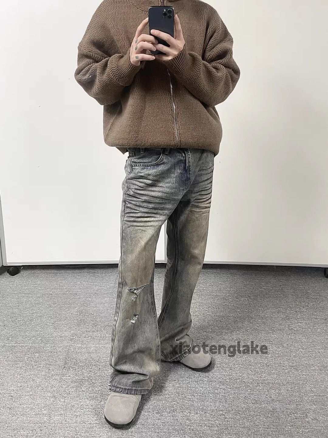 Jean × Vintage washed faded punk grunge stain damaged flared jeans Size US 28 / EU 44 - 4 Thumbnail