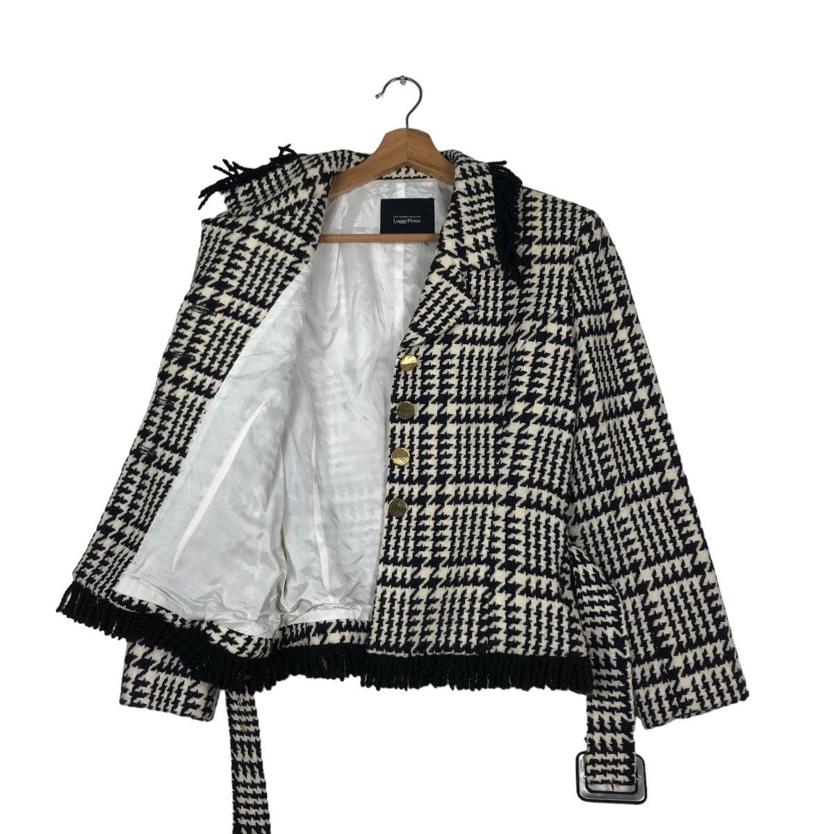 Japanese Brand 🔥Vintage Cropped Tweed Jacket Wool Belt Leggy Press Japan Size M / US 6-8 / IT 42-44 - 11 Thumbnail