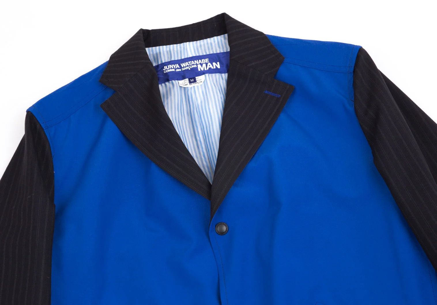 Junya Watanabe Front Mixed Material Stripe Jacket in Blue Black, Size M Size US M / EU 48-50 / 2 - 2 Thumbnail