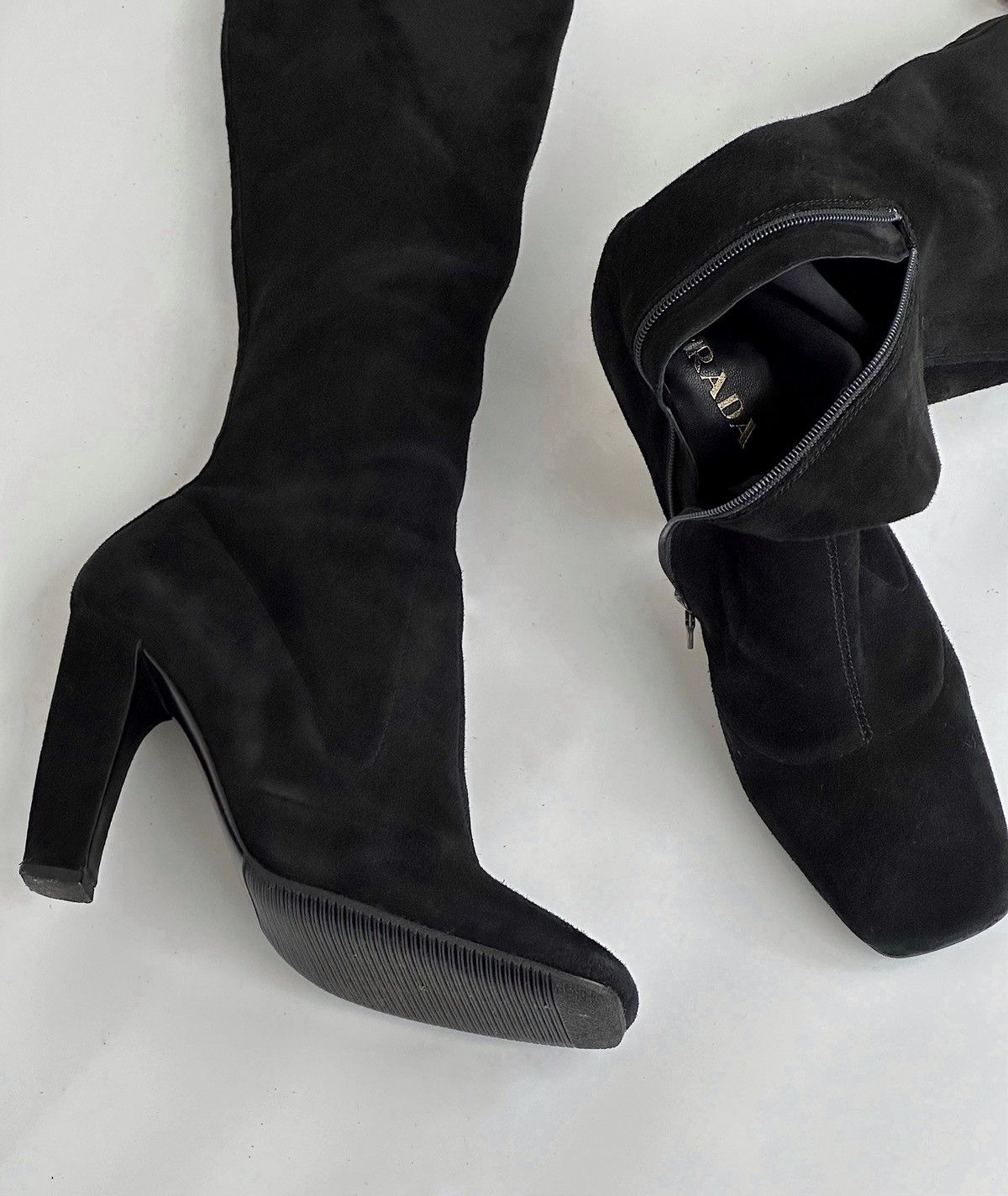 Sz36 Prada Suede Stretch Sock Boots Vintage Leather Shoes in Black, Women's