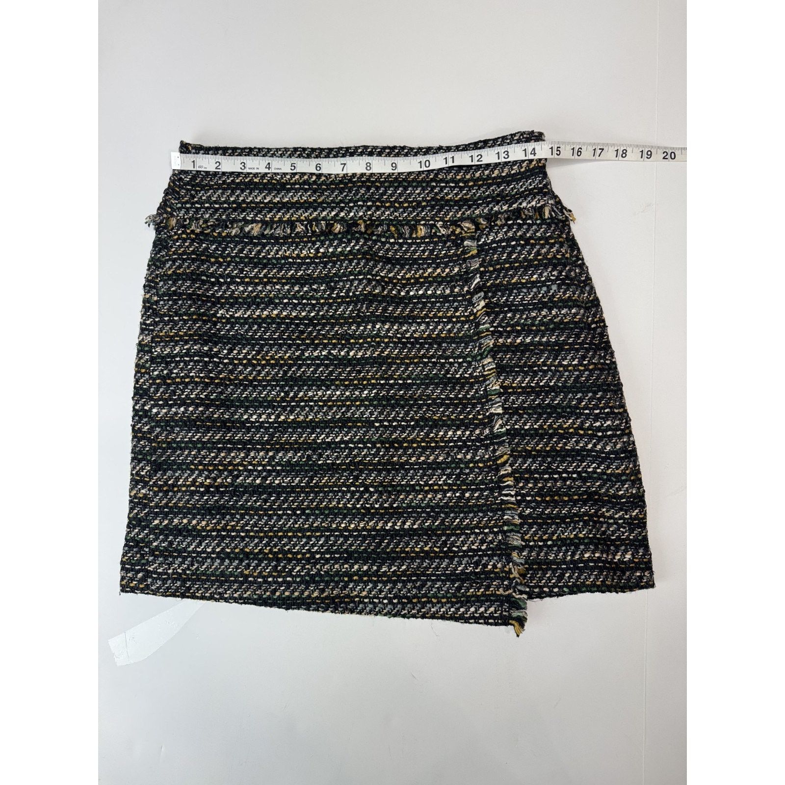 Loft Ann Taylor LOFT Black Tan Fringe Tweed Faux Wrap Skirt 4 Size 27" / US 4 / IT 40 - 3 Thumbnail