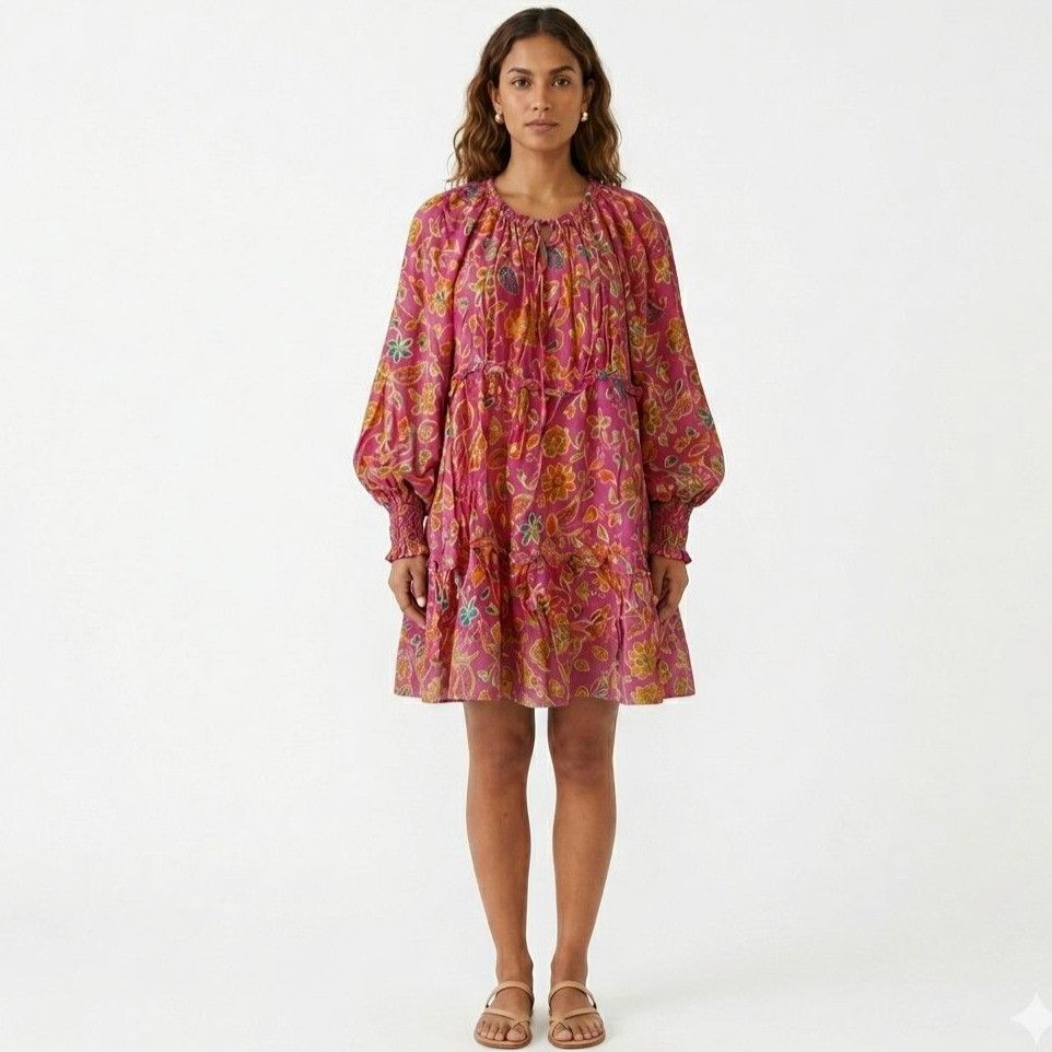 Other Pink Floral Tiered Babydoll Peasant Mini Dress Size M Size M / US 6-8 / IT 42-44 - 1 Thumbnail