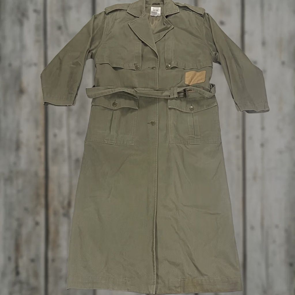 Olive Vintage Together! Womens 12 Tall Olive Green Duster Jacket Trench Coat Army 80s Size XL / US 12-14 / IT 48-50 - 1 Thumbnail