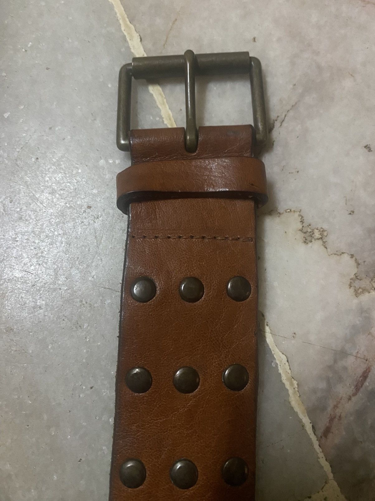Genuine Leather Brown Leather Triple Studded Belt Punk Rocker Style Size ONE SIZE - 2 Thumbnail
