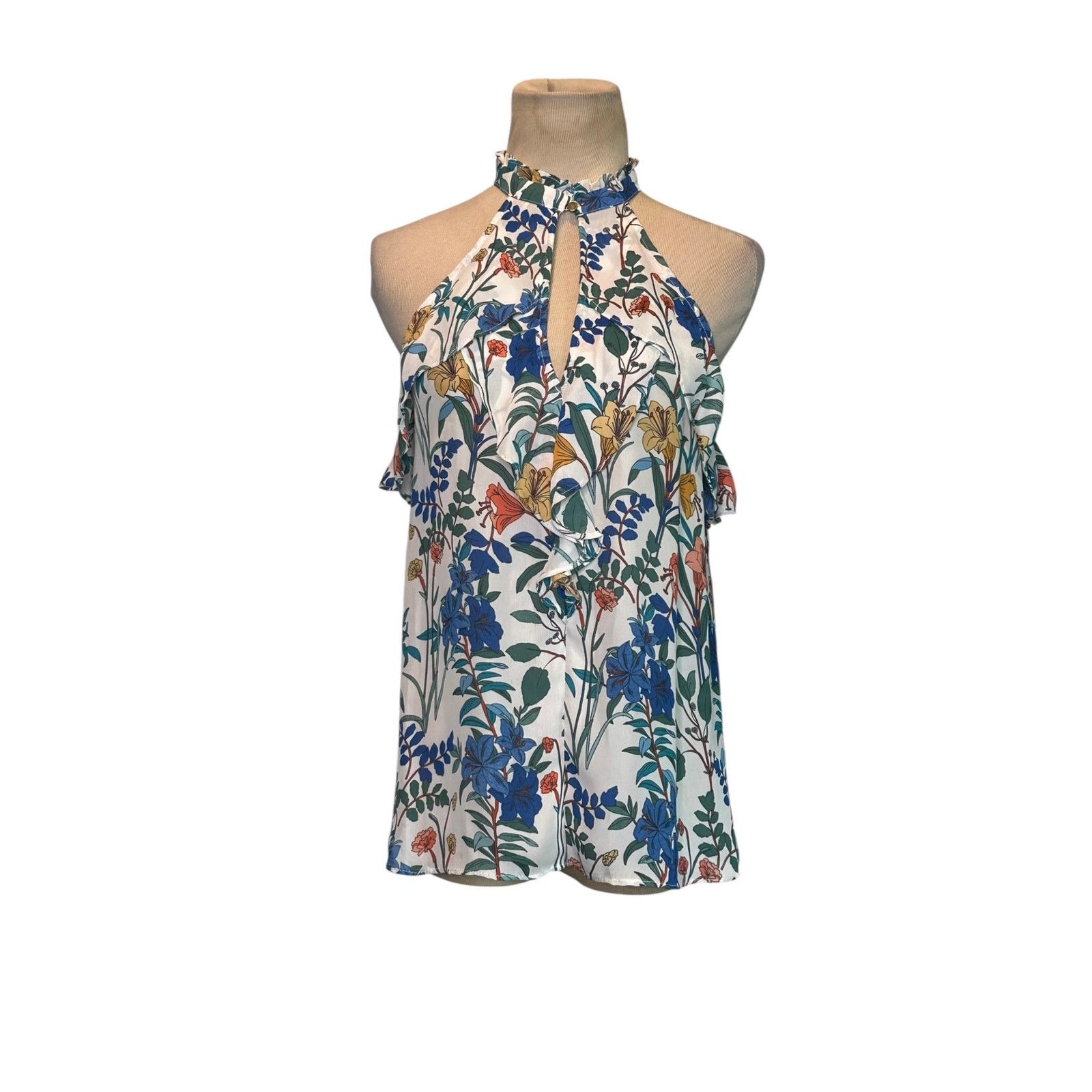 Parker Parker Blue Yellow Floral Sleeveless Blouse size small Size S / US 4 / IT 40 - 6 Thumbnail