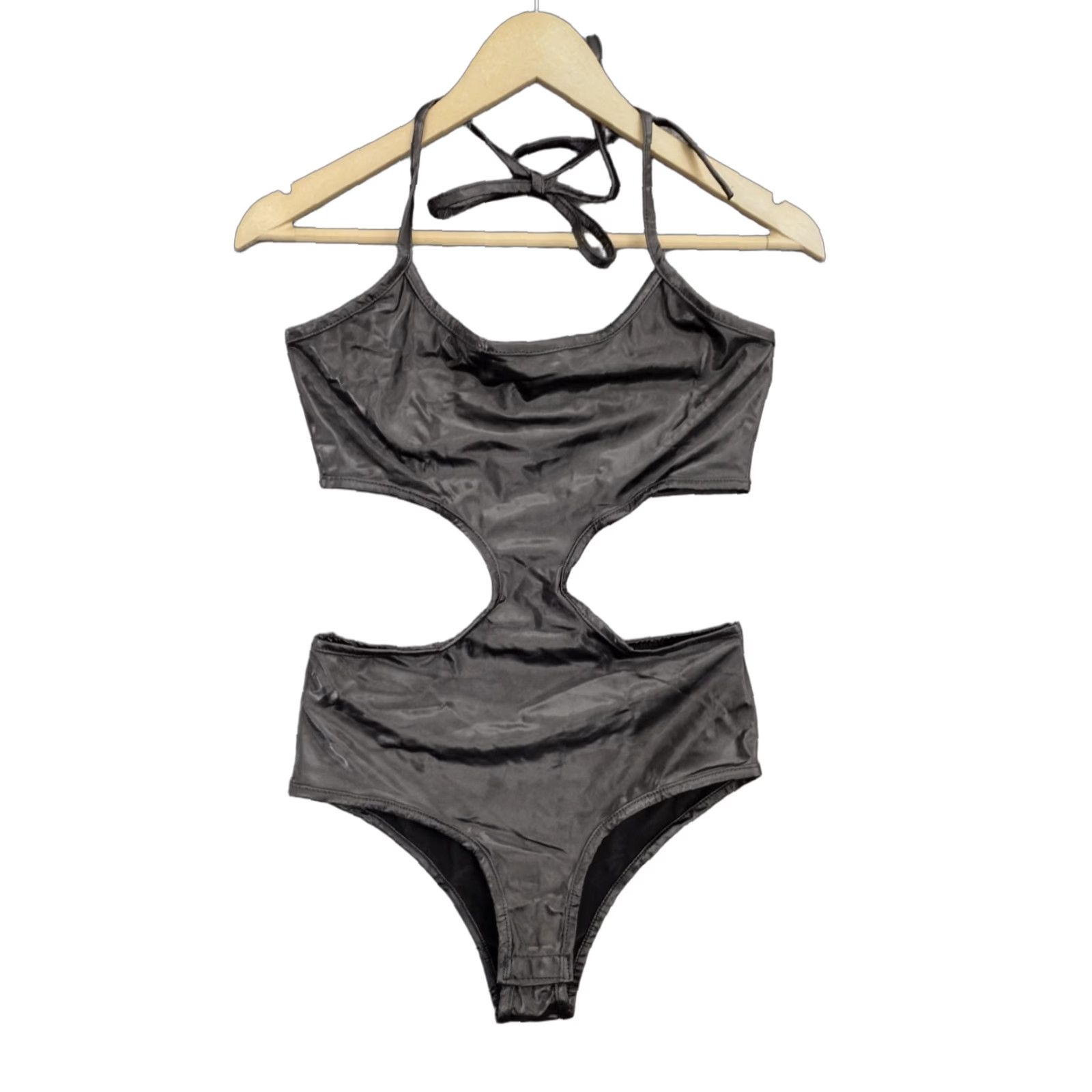 Vintage Codigo Women's One Piece Black Faux Leather Cut Out Sides Swimsuit Size S Size ONE SIZE - 1 Thumbnail