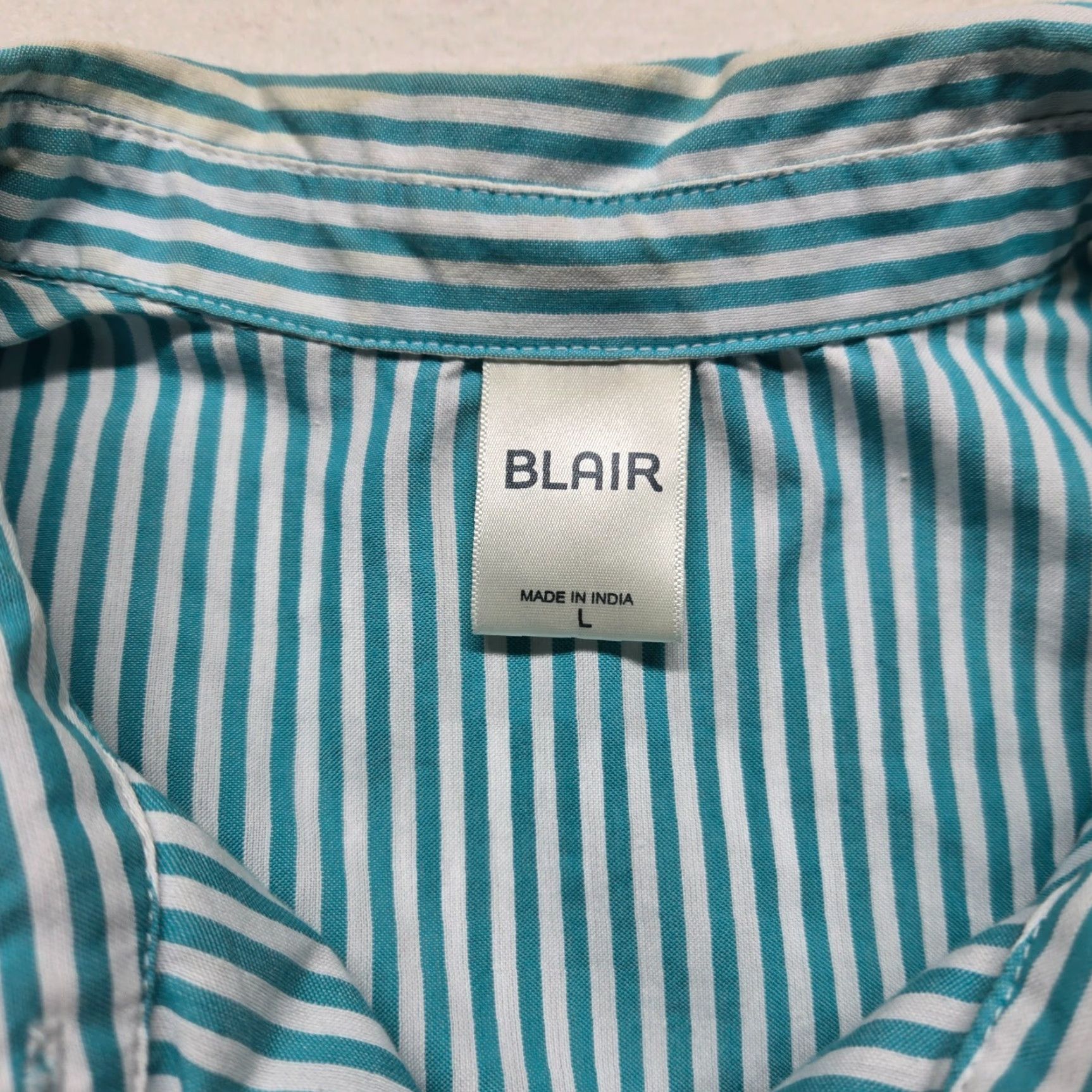 Blair VINTAGE Blair Floral Blue Striped Cotton Button-Up Shirt Women L Summer Spring Fall Embroidered Size L / US 10 / IT 46 - 4 Thumbnail