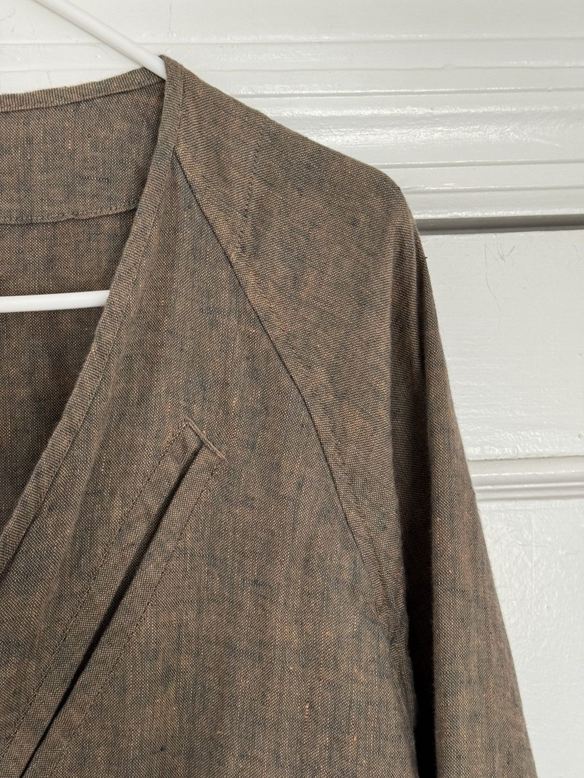 Ts(S) Linen Collarless Easy Jacket Back Slit Brown Navy Chambray Size US S / EU 44-46 / 1 - 5 Thumbnail