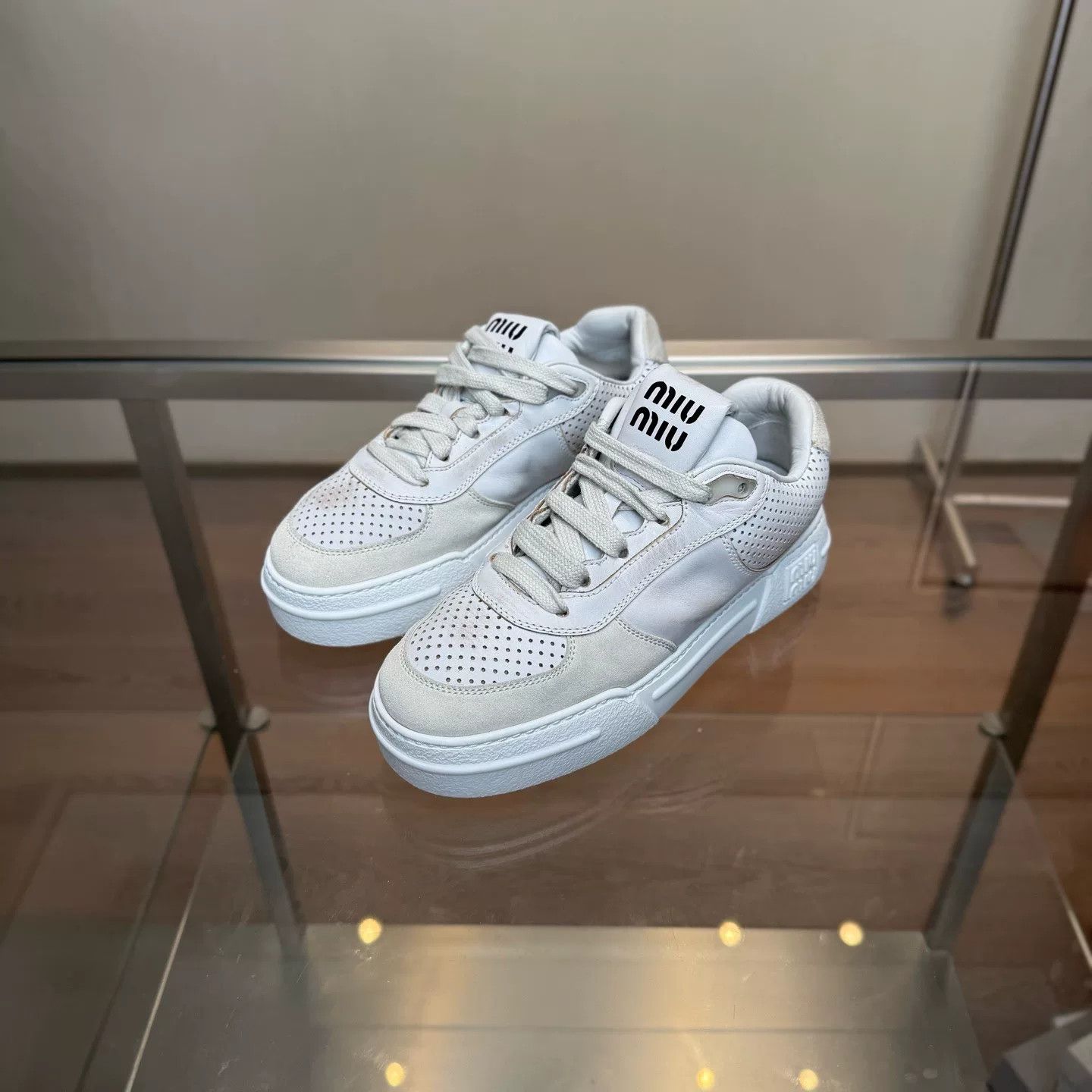 Miu Miu Miumiu White Distressed Sneakers Size US 6 / IT 36 - 1 Thumbnail