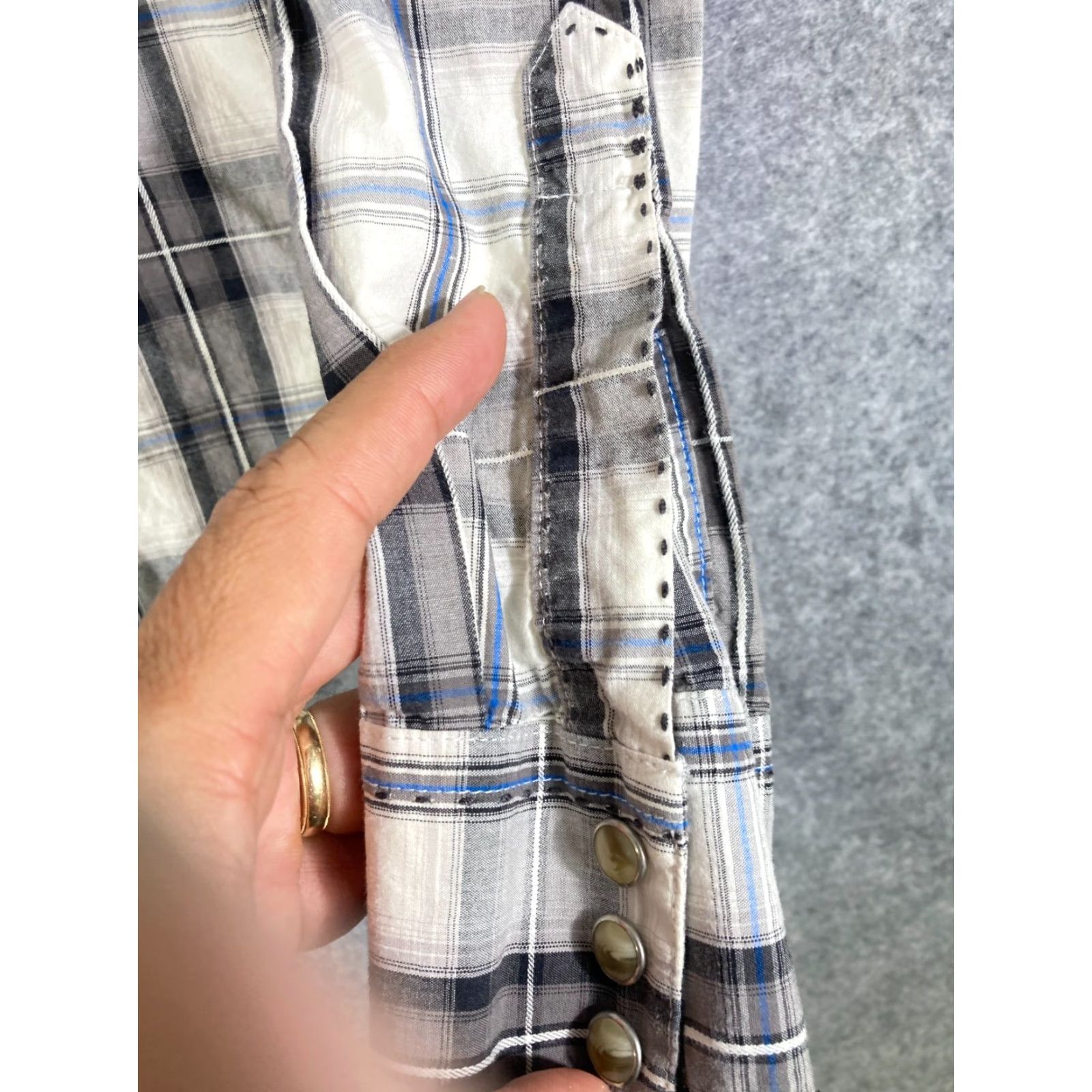 Wrangler Wrangler Pearl Snap Western Shirt Mens M Gray White Plaid Long Sleeve Casual Size US M / EU 48-50 / 2 - 5 Thumbnail