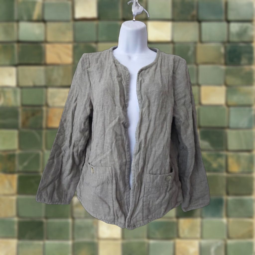 Talbots Talbots Open Jacket Womens Medium Green Linen Blend Casual Lightweight with Pockets Size M / US 6-8 / IT 42-44 - 1 Thumbnail
