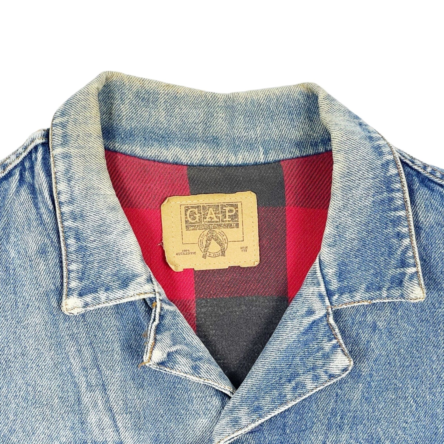 Gap VINTAGE Gap Denim Jacket Mens M Light Blue Denim Lined 90s Distressed Plaid Button Collar Jean Jacket Size US M / EU 48-50 / 2 - 6 Thumbnail