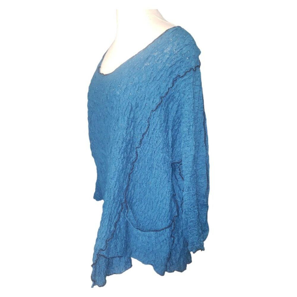 Designer CT237 Noblu Teal Pucker Black Trim V-neck Pocket Shirt S Size S / US 4 / IT 40 - 3 Thumbnail